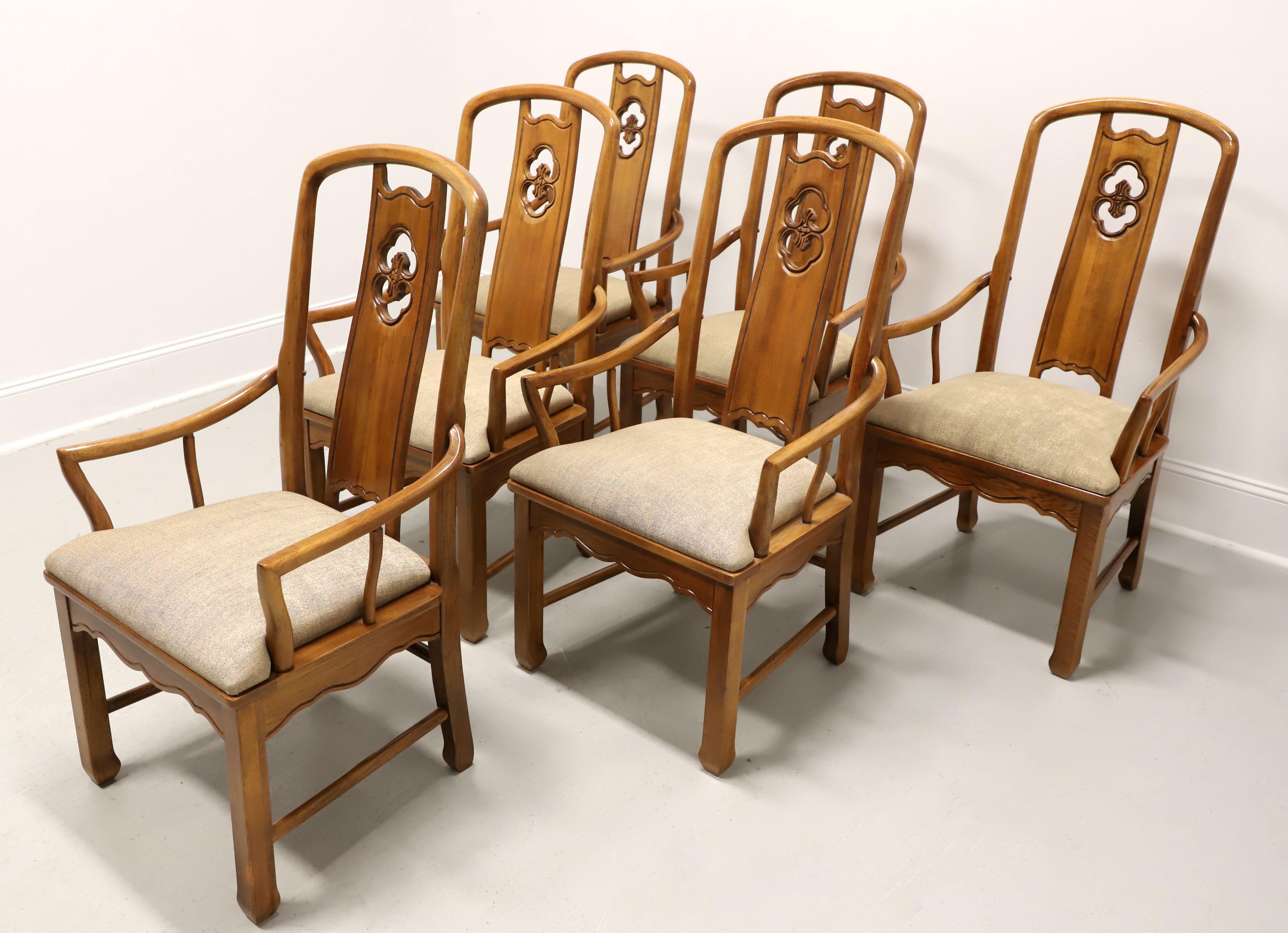 THOMASVILLE Mystique Collection Walnut Asian Dining Armchairs - Set of 6 For Sale 8