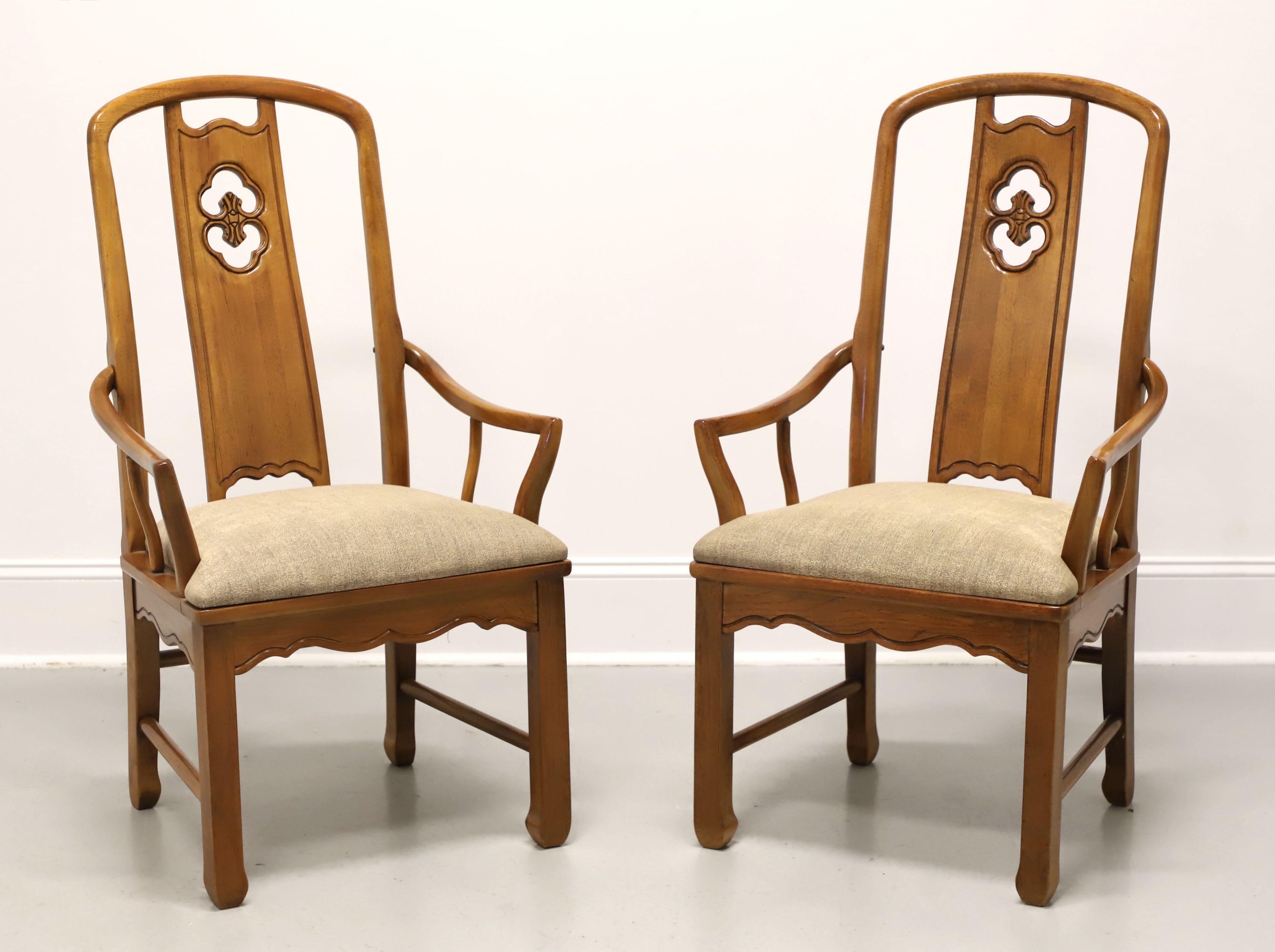 Chinoiserie THOMASVILLE Mystique Collection Walnut Asian Dining Armchairs - Set of 6 For Sale