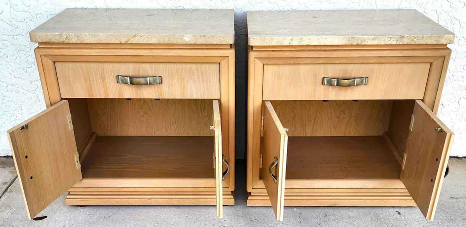Thomasville Nightstands Blonde Marble Tops Pair For Sale 6