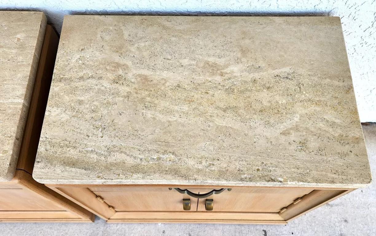 Thomasville Nightstands Blonde Marble Tops Pair For Sale 1