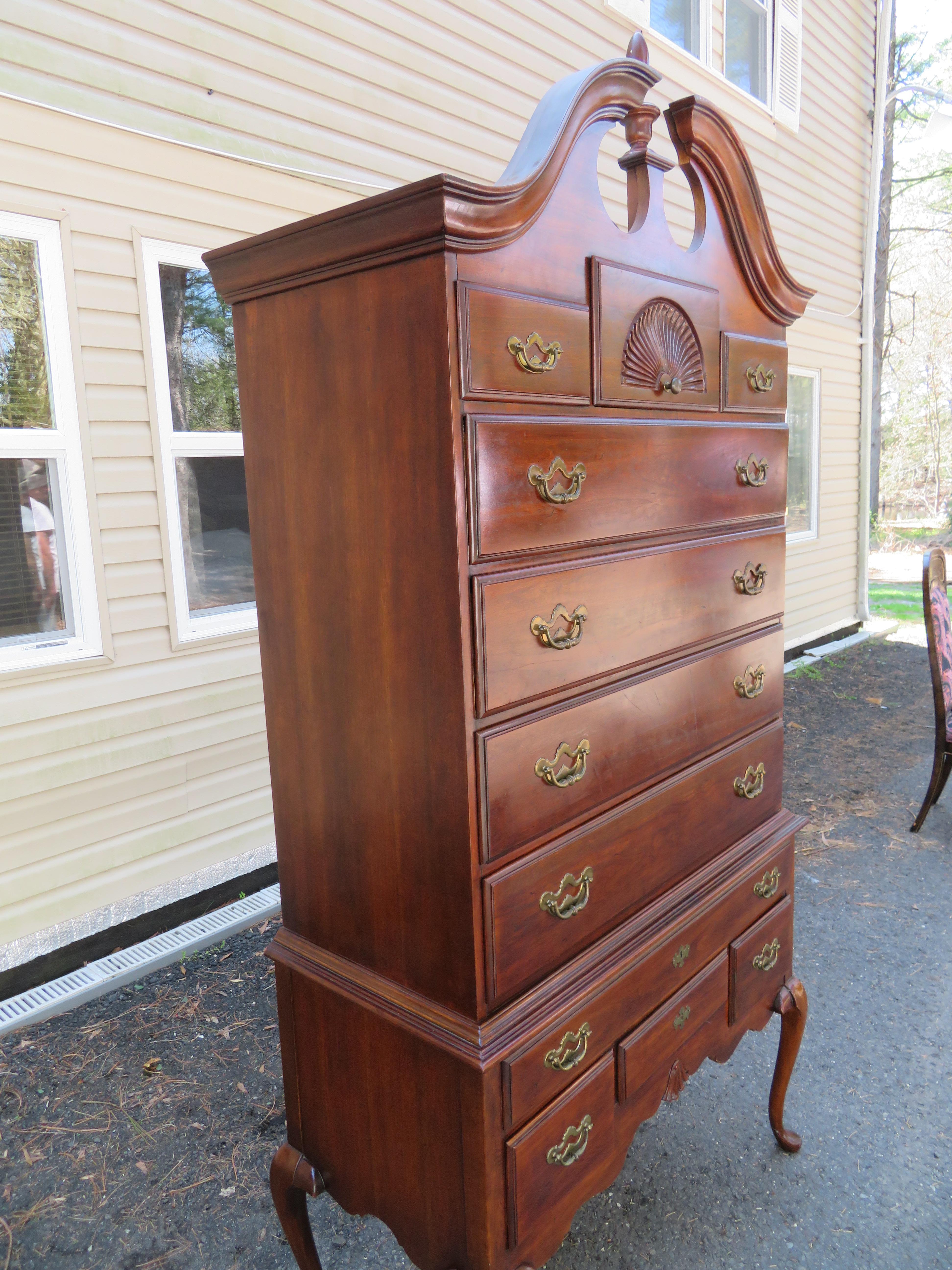Thomasville Queen Anne Bonnet Top Maple Highboy Tall Chest of Drawers Dresser For Sale 7