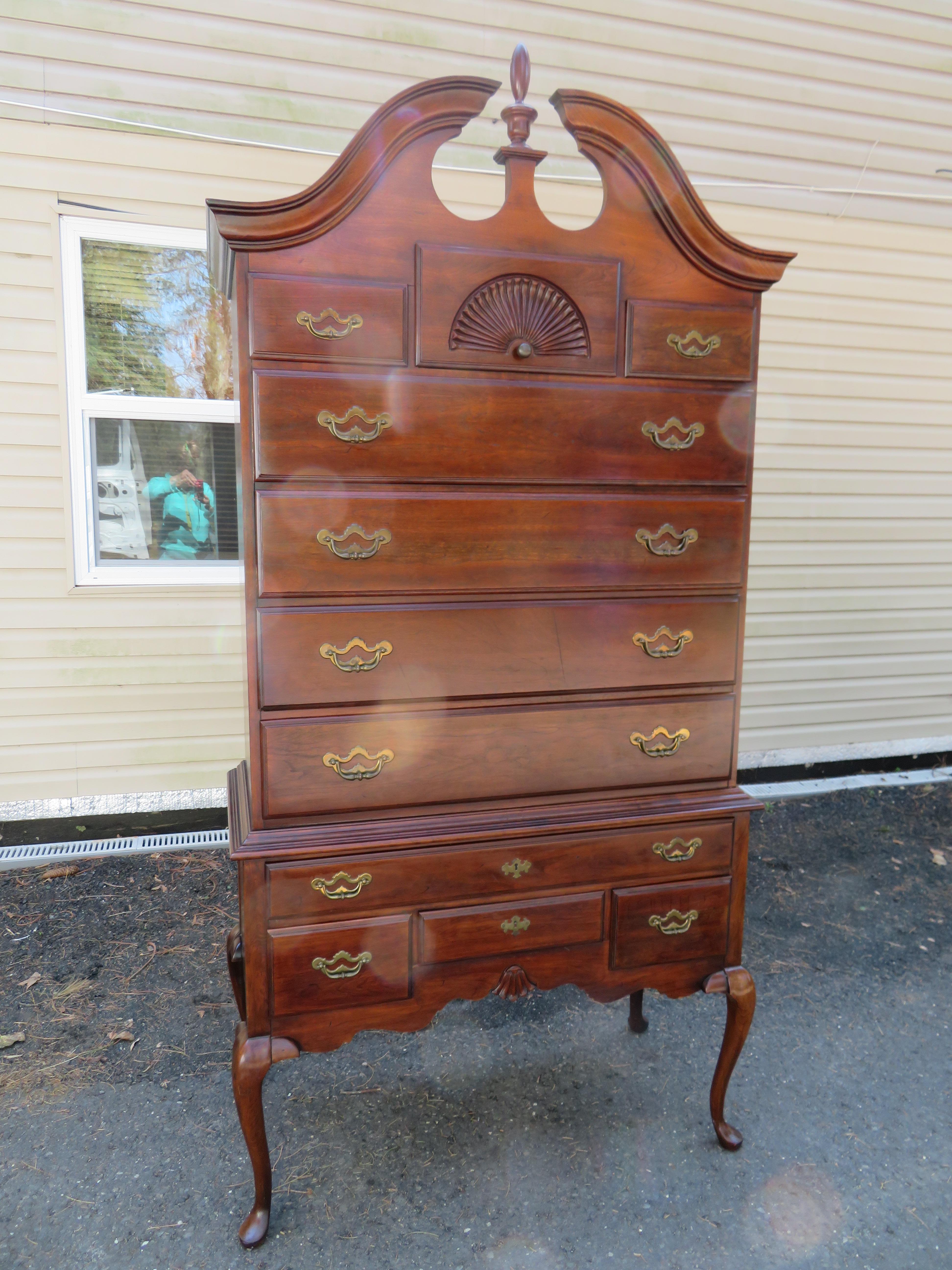 Thomasville Queen Anne Bonnet Top Maple Highboy Tall Chest of Drawers Dresser For Sale 9
