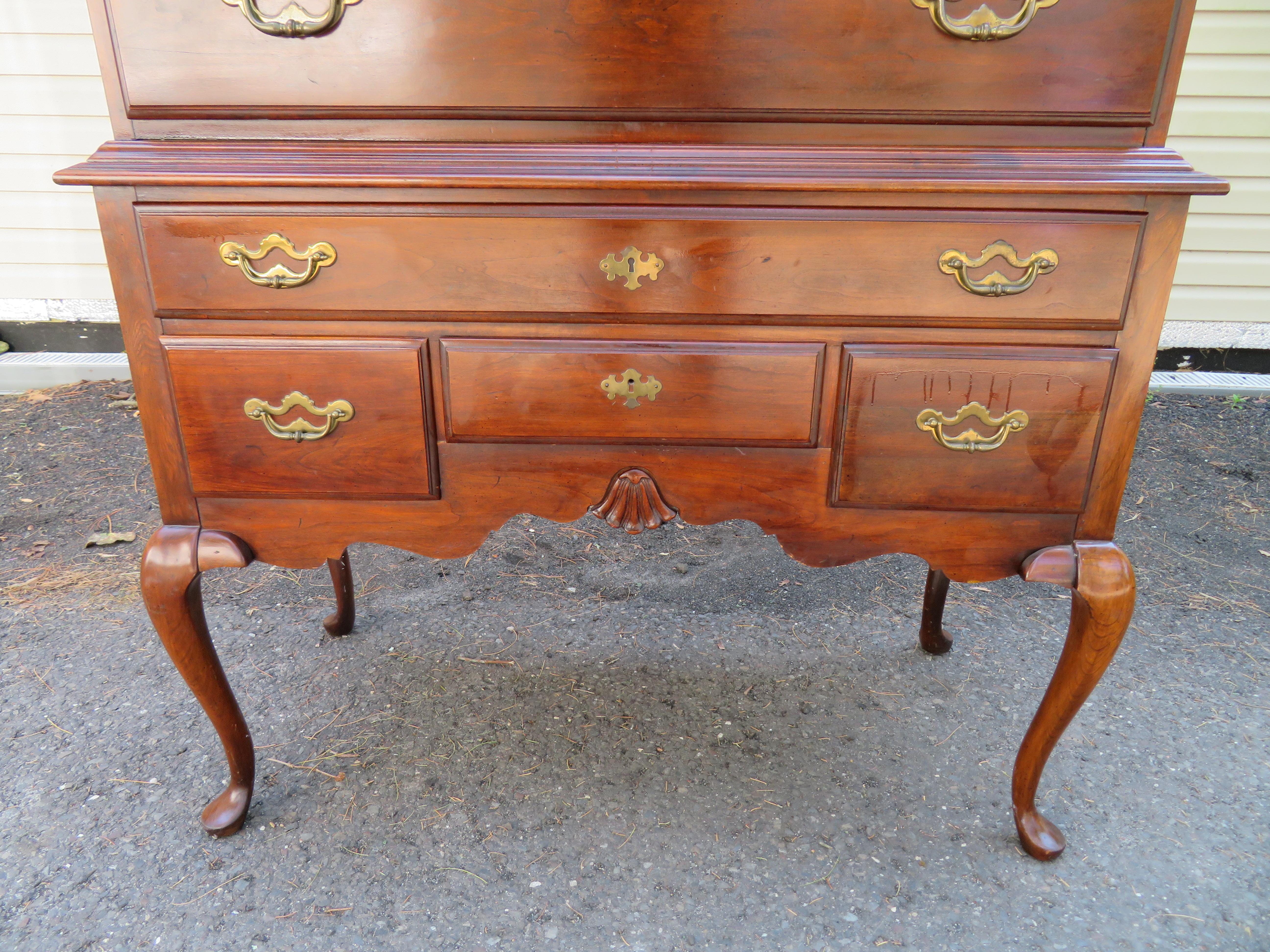 Thomasville Queen Anne Bonnet Top Maple Highboy Tall Chest Of