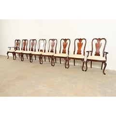 Thomasville Queen Anne Carved Solid Mahogany Dining Chairs, Set of Eight
