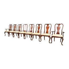 Thomasville Queen Anne Carved Solid Mahogany Dining Chairs, Set of Eight