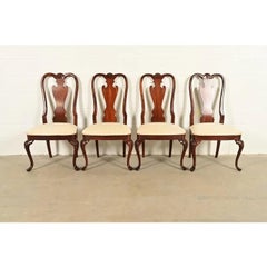Thomasville Queen Anne Carved Solid Mahogany Dining Chairs, Set of Four