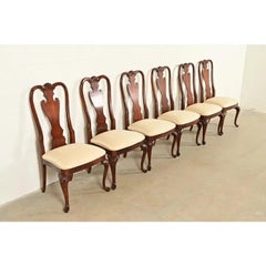 Thomasville Queen Anne Carved Solid Mahogany Dining Chairs, Set of Six