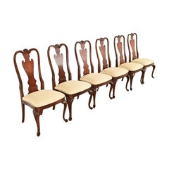 Thomasville Queen Anne Carved Solid Mahogany Dining Chairs, Set of Six