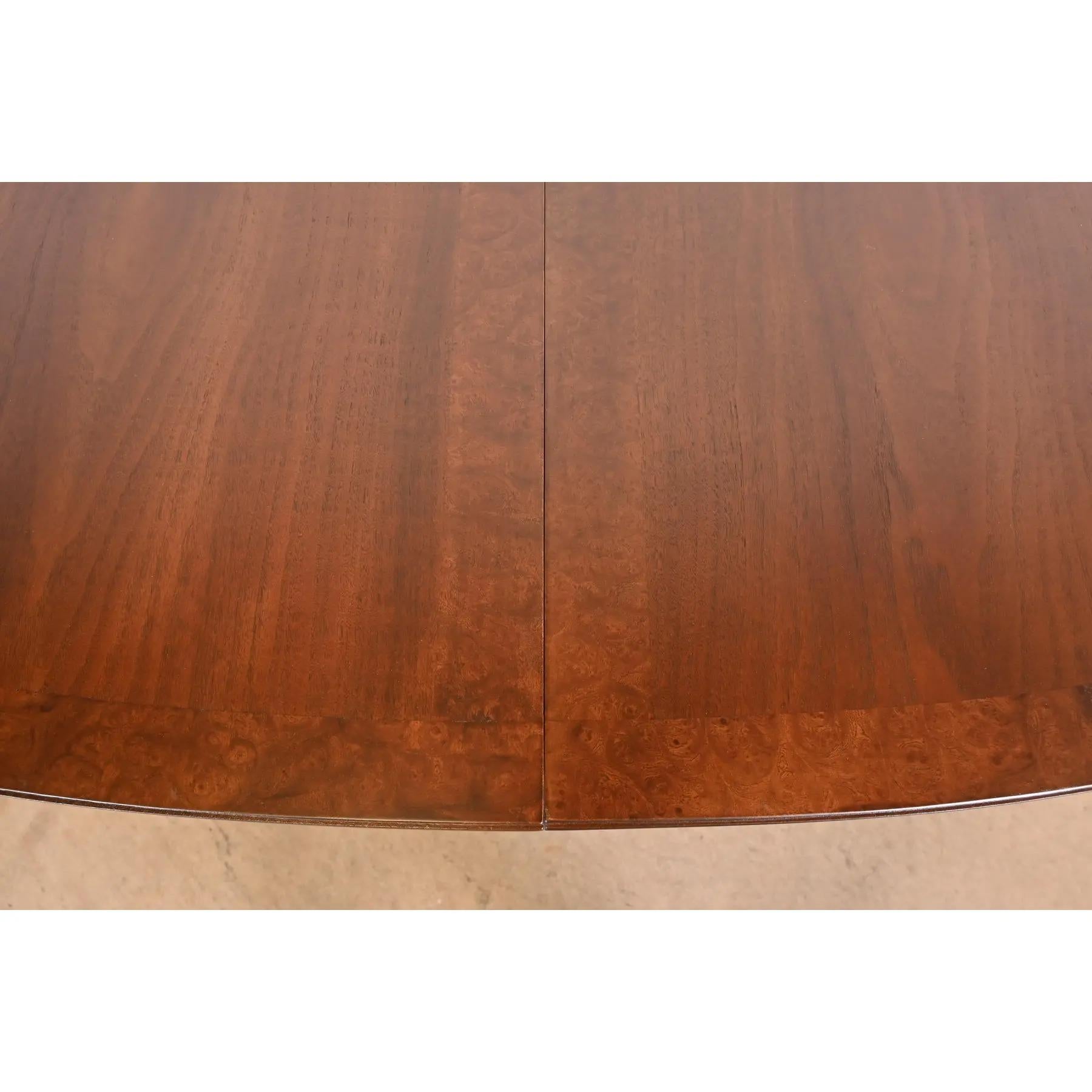 Thomasville Regency Walnut and Burl Wood Pedestal Dining Table, Refinished For Sale 6
