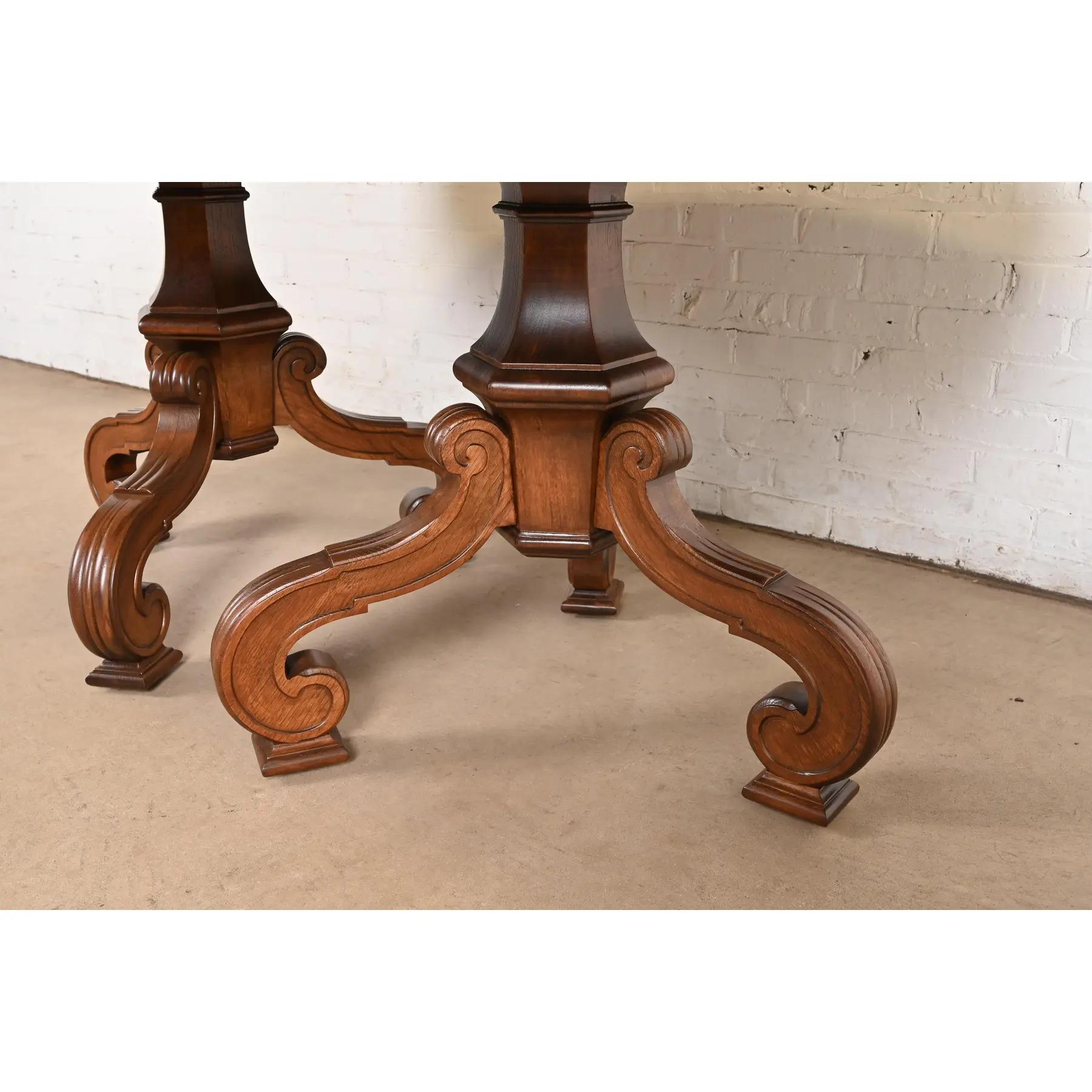 Thomasville Regency Walnut and Burl Wood Pedestal Dining Table, Refinished For Sale 7