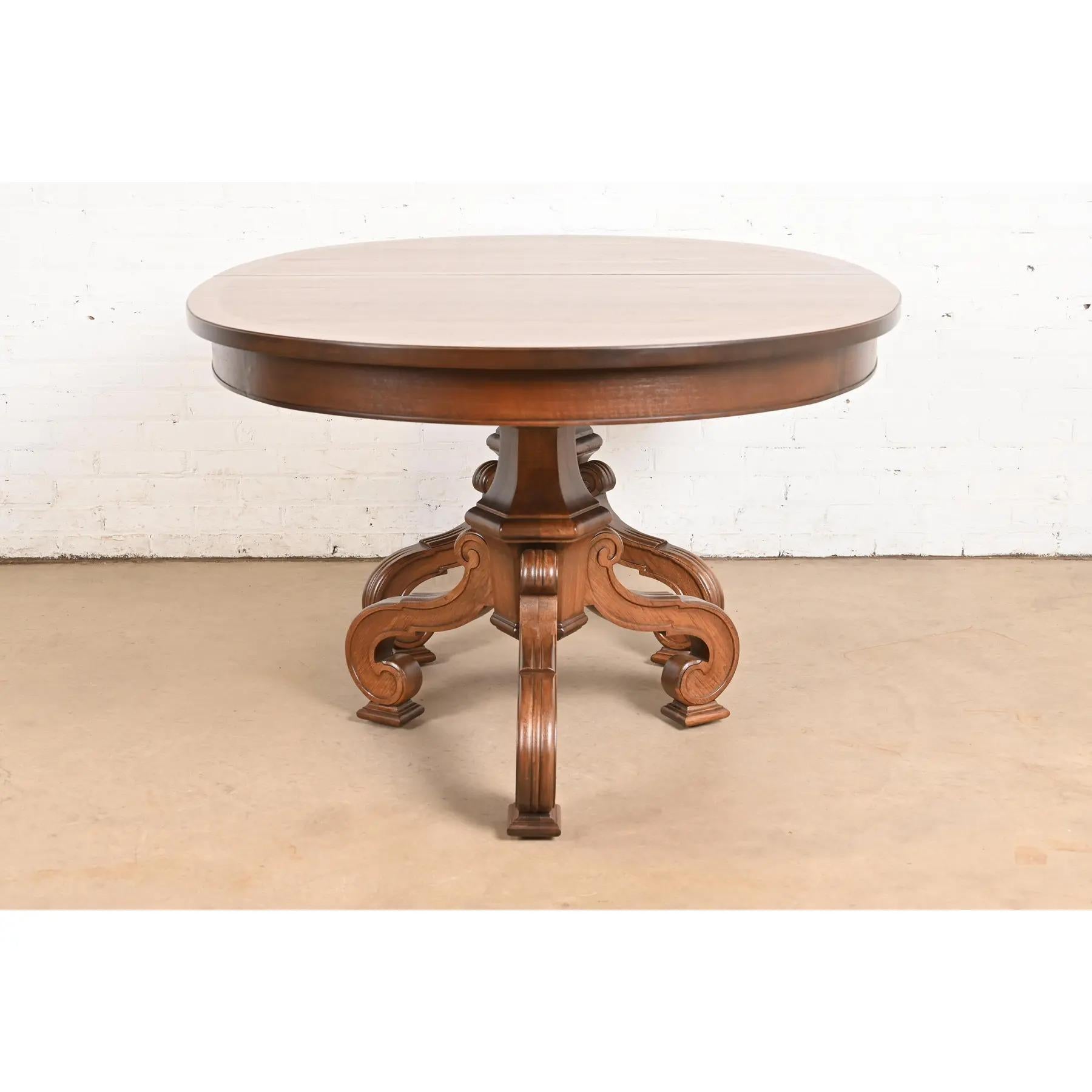 Thomasville Regency Walnut and Burl Wood Pedestal Dining Table, Refinished For Sale 8