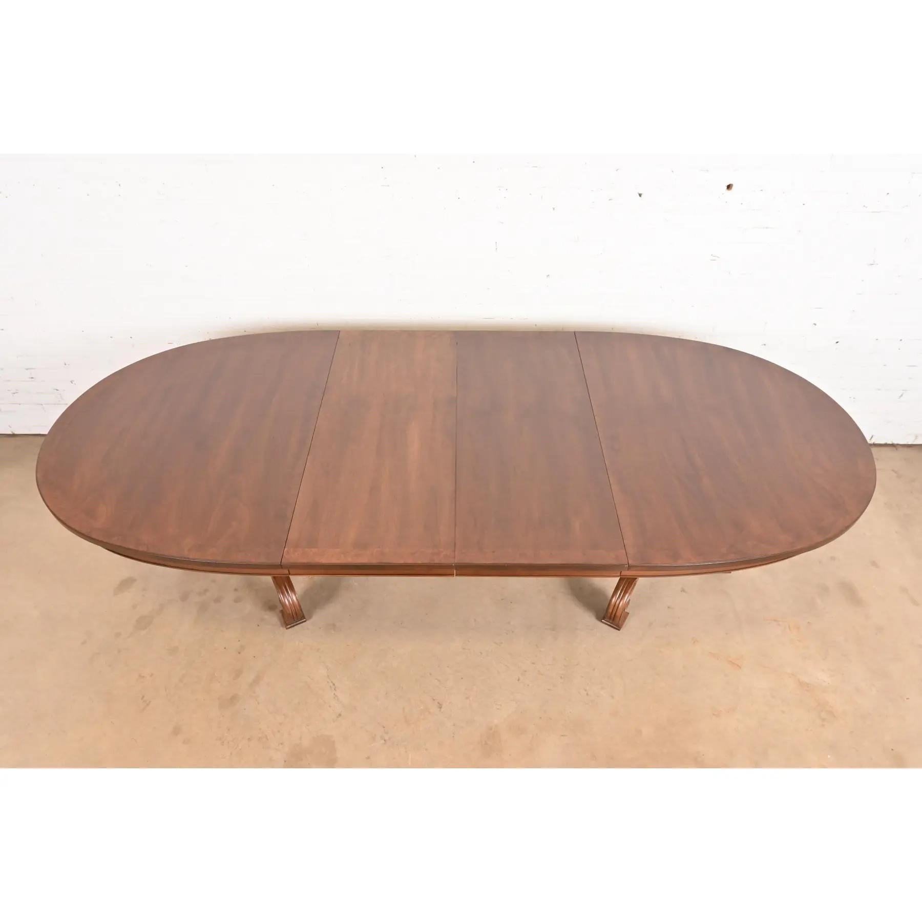 Thomasville Regency Walnut and Burl Wood Pedestal Dining Table, Refinished For Sale 1