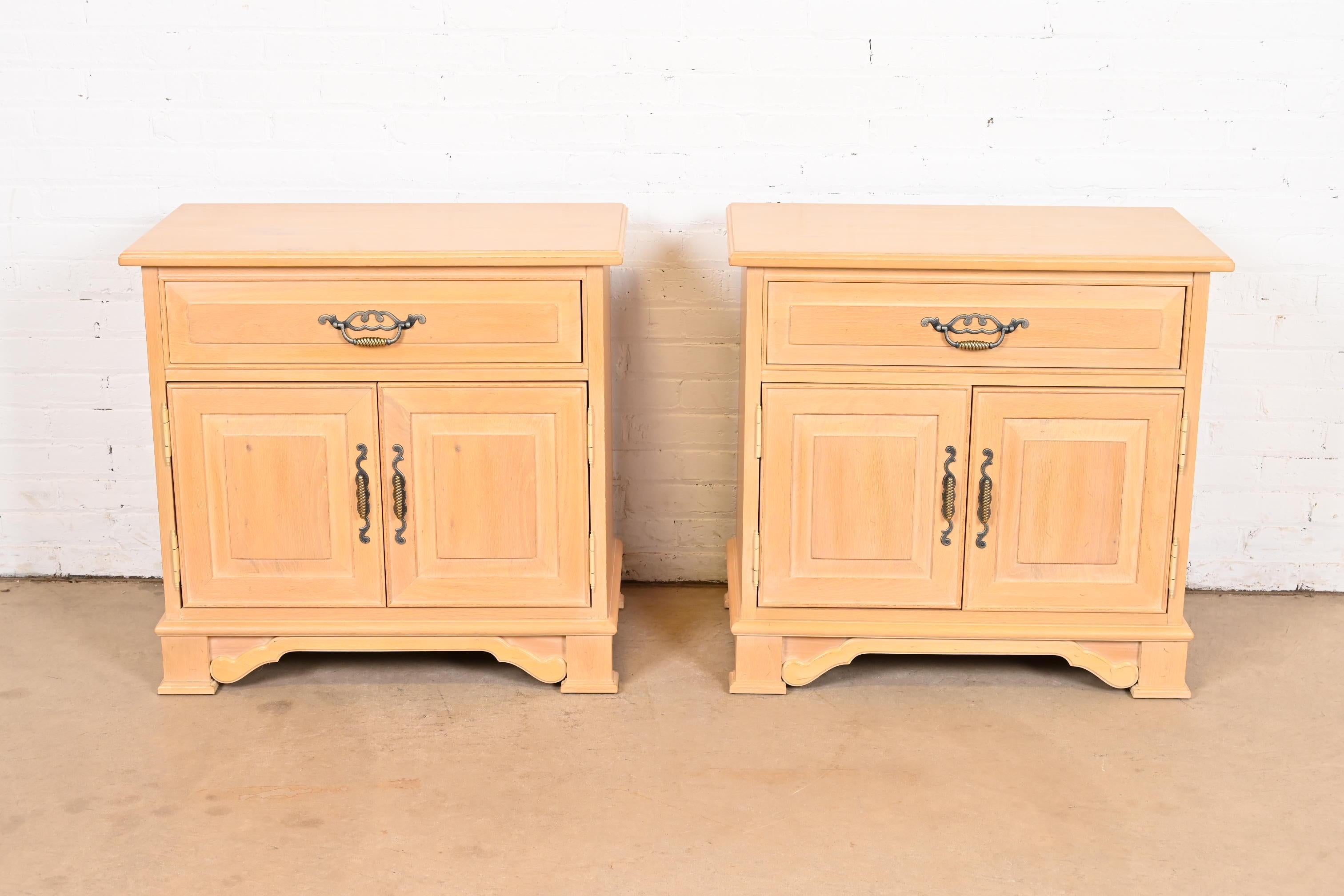American Thomasville Rustic European Pine Nightstands, Pair
