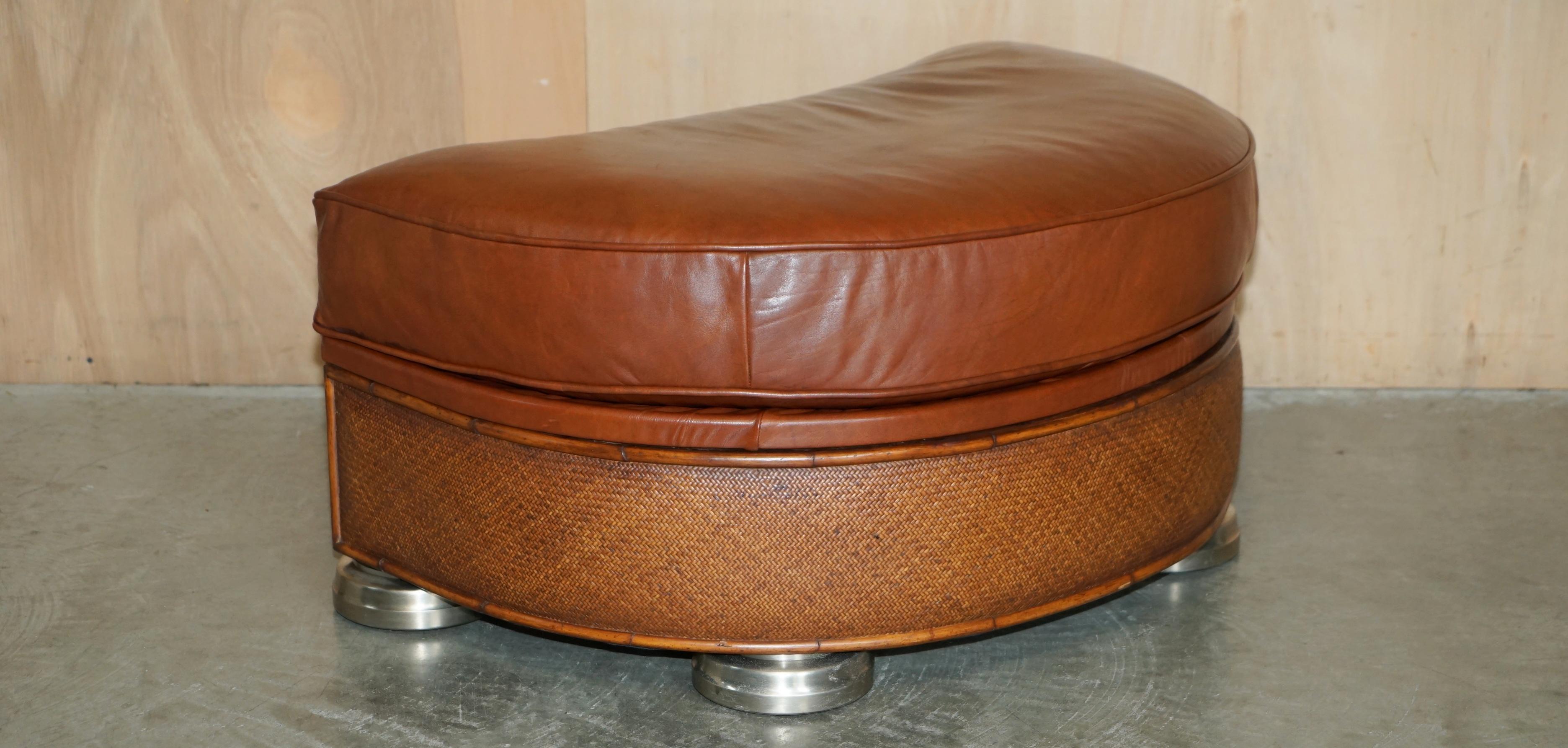 THOMASVILLE SAFARI ARMCHAIR & FOOTSTOOL OTTOMAN BROWN LEATHEr en vente 9