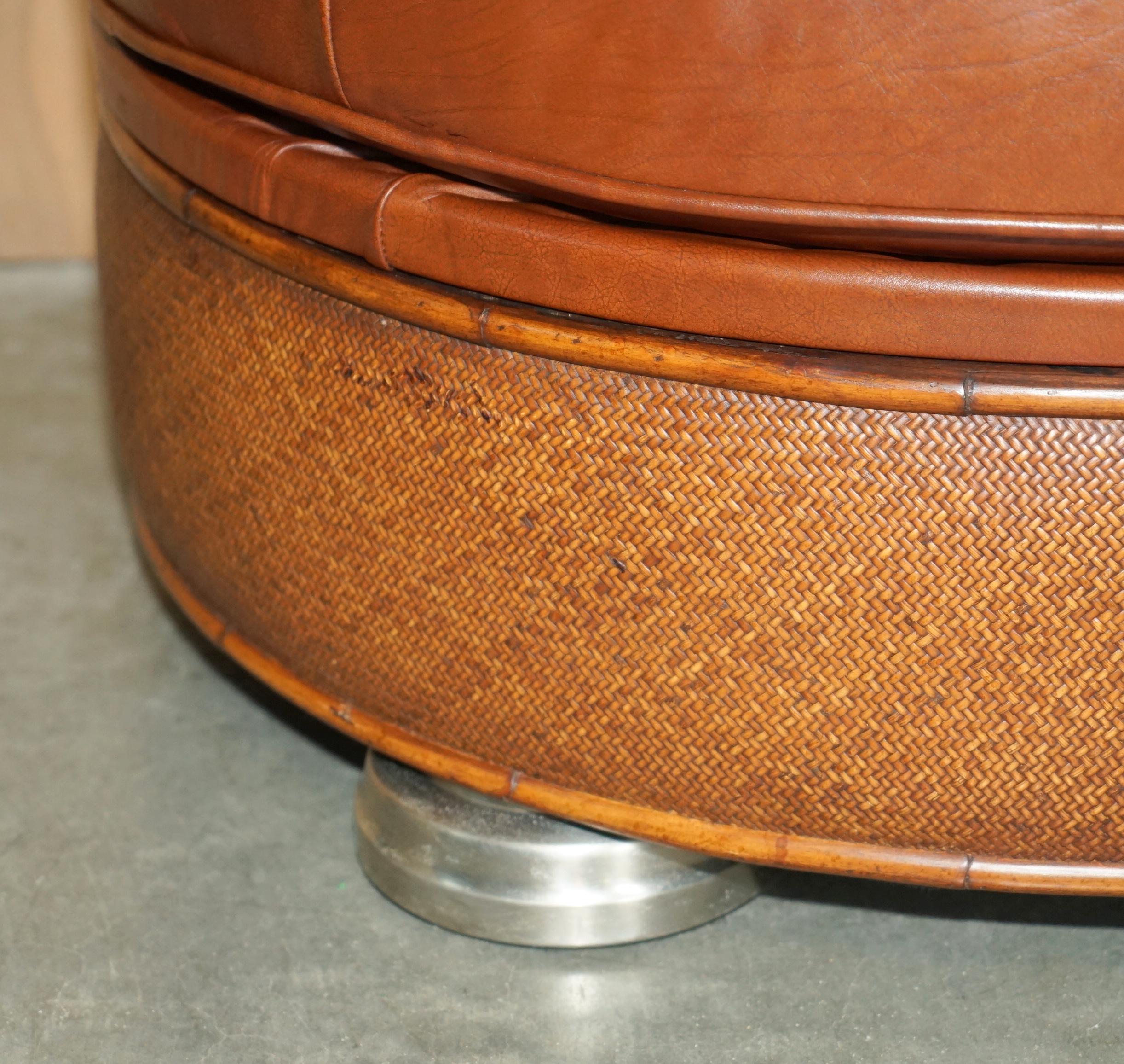 Thomasville SAFARI LEATHER WOVEN ARMCHAIR & FOOTSTOOL OTTOMAN BROWN LEATHEr in vendita 9