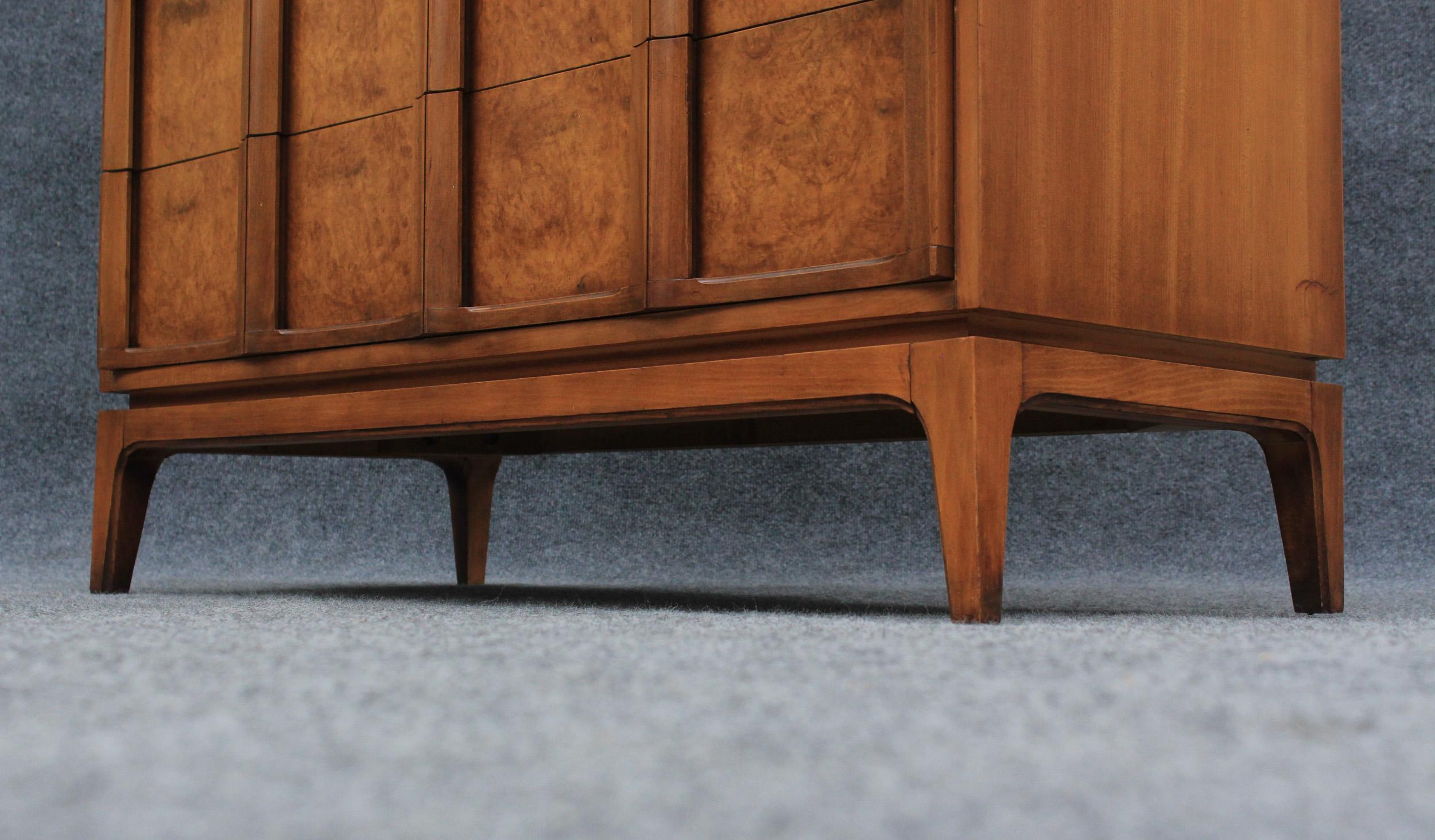 Thomasville Sculptural 'Arched' 6 Drawer Tall Dresser Walnut & Olive Burl For Sale 4