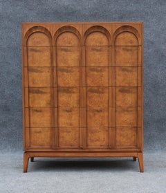 Thomasville Sculptural 'Arched' 6 Drawer Tall Dresser Walnut & Olive Burl