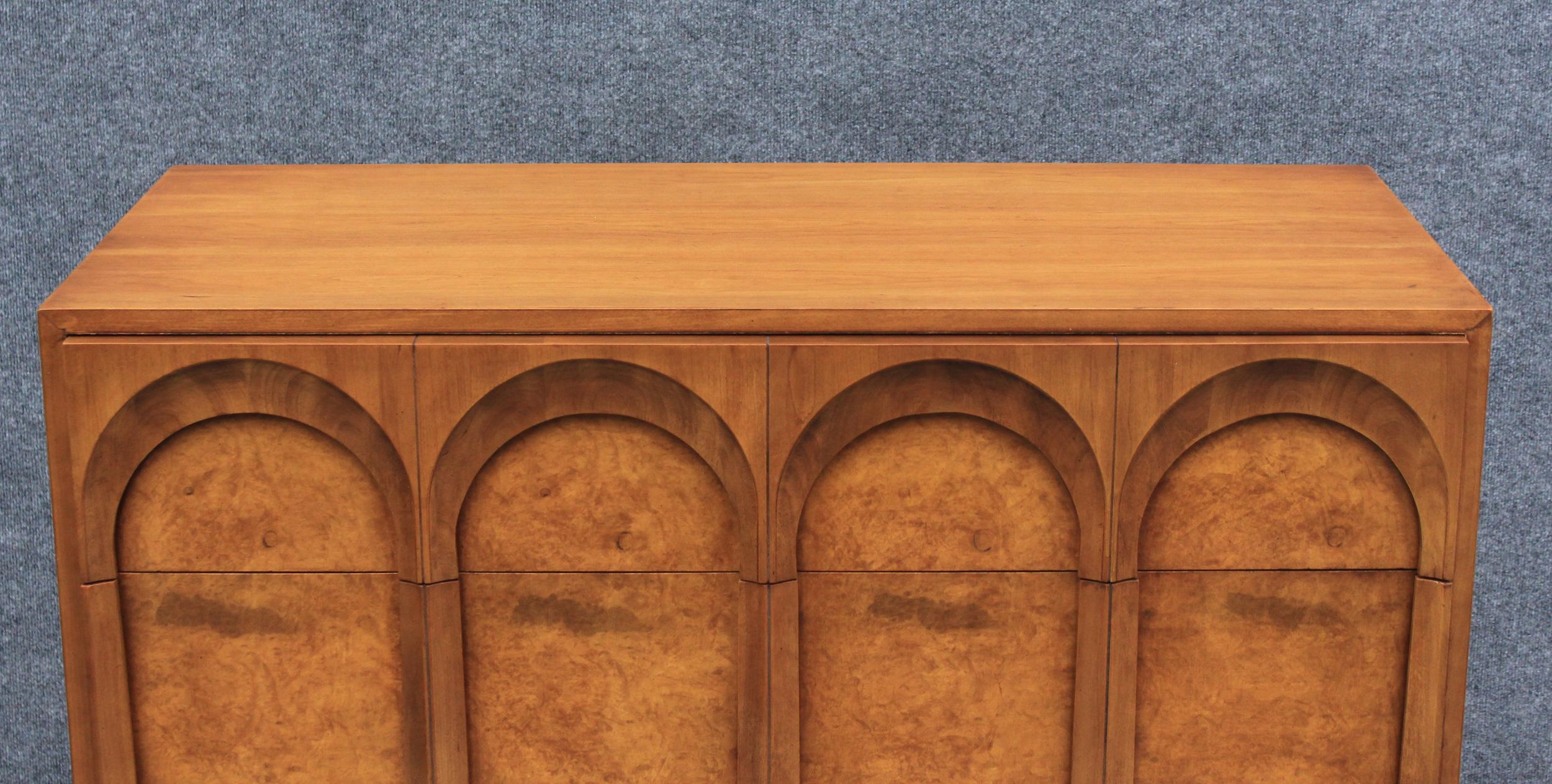 Thomasville Sculptural 'Arched' 6 Drawer Tall Dresser Walnut & Olive Burl For Sale 2