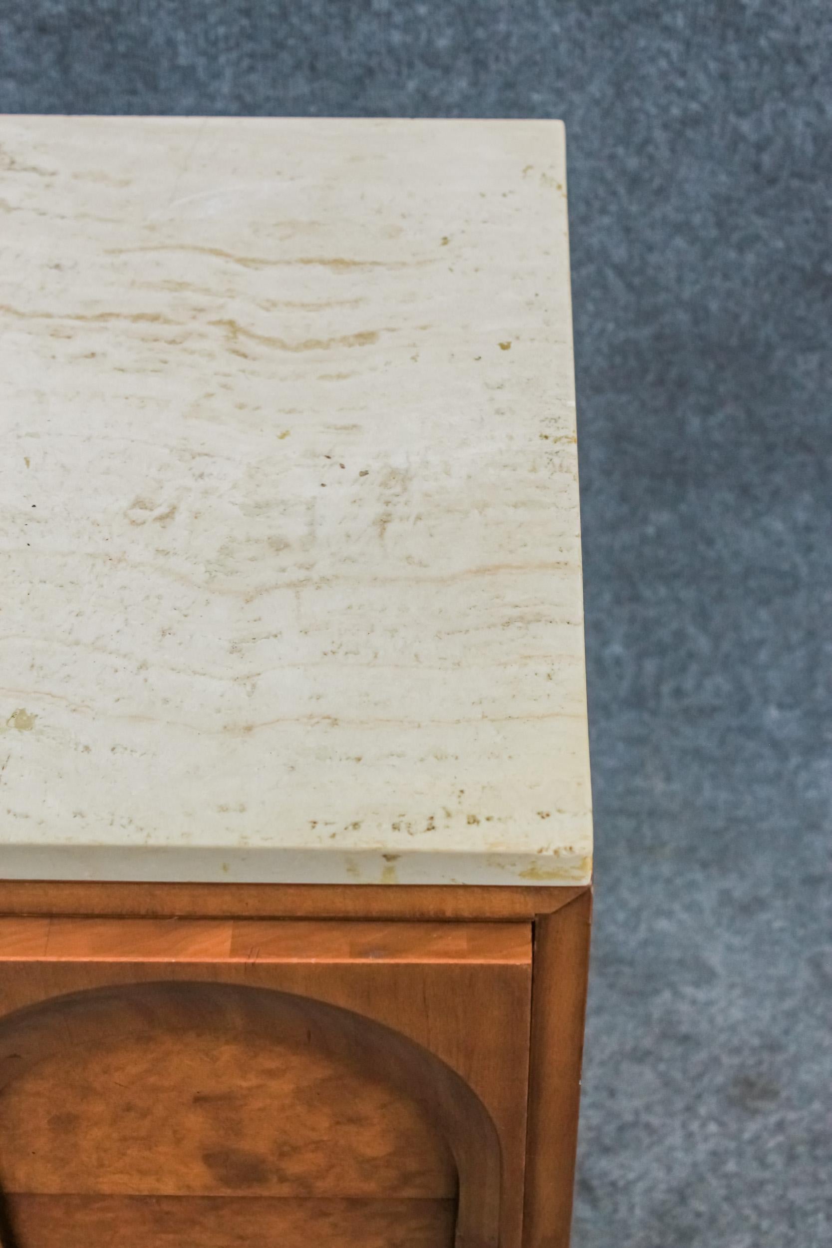 Thomasville Sculptural 'Acrhed' 9 Drawer Dresser Walnut, Olive Burl, Travertine 10