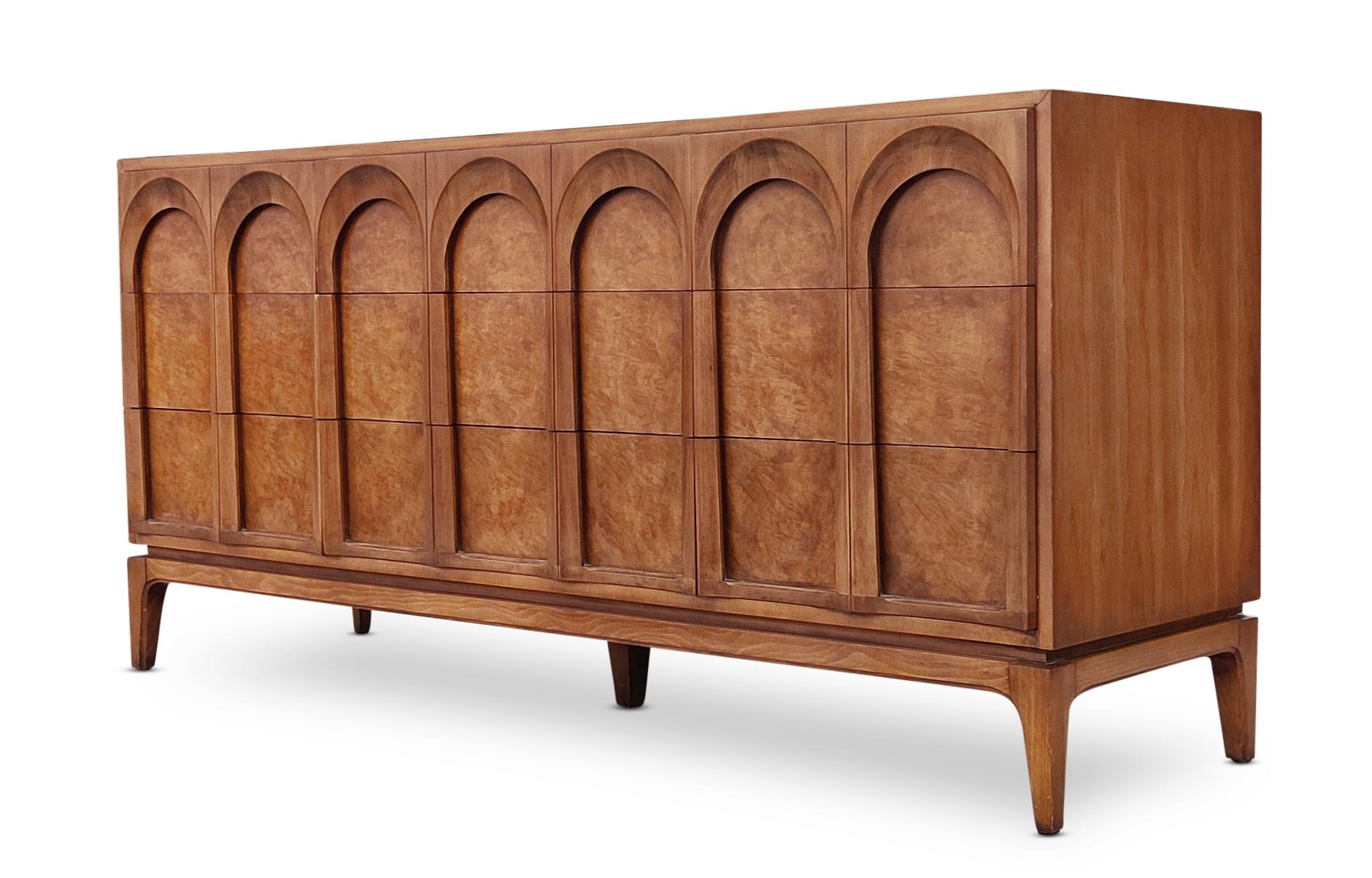 Thomasville Sculptural 'Acrhed' Entire Bedroom Set Walnut Olive Burl Mid Century 1