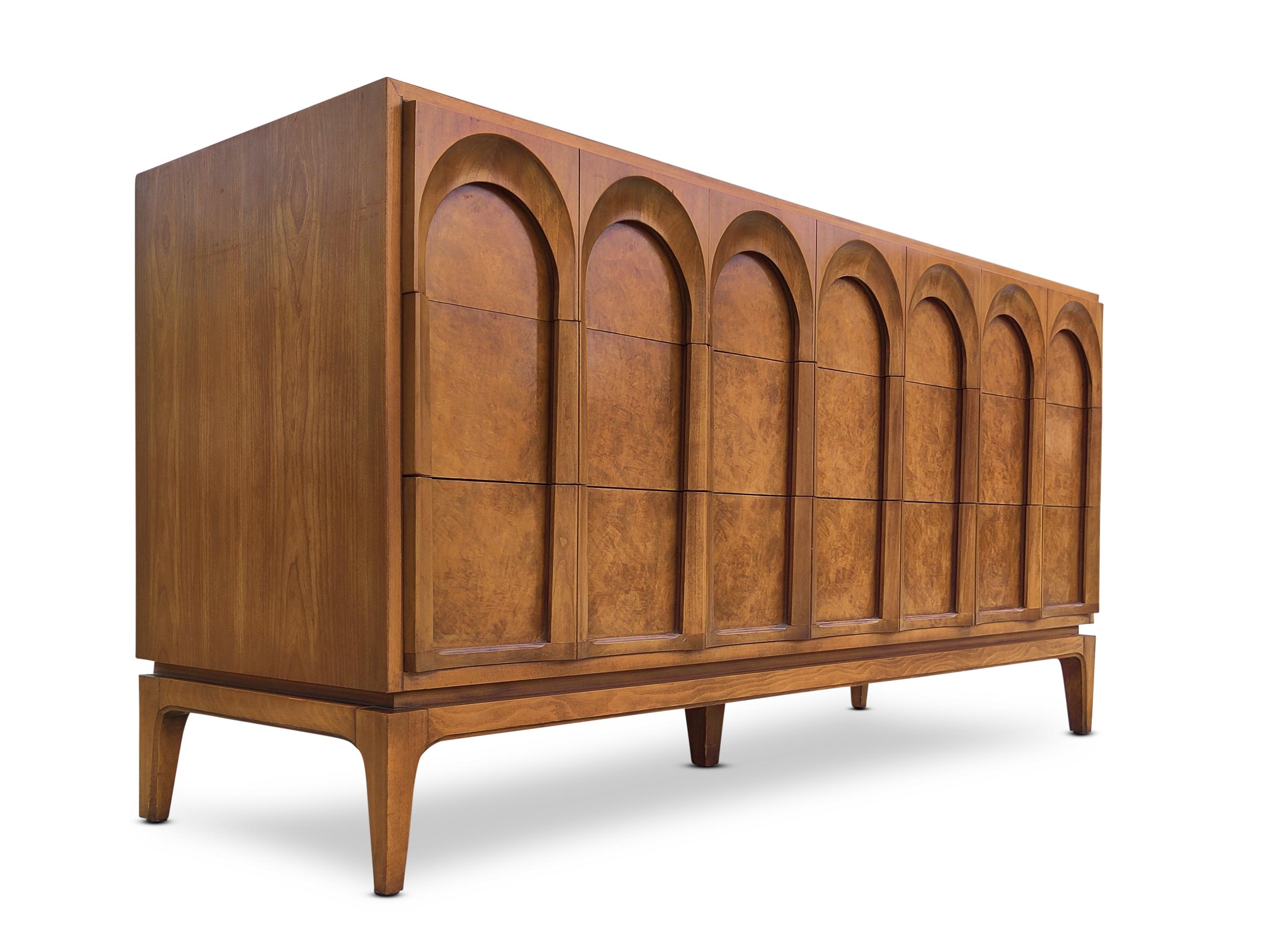 Thomasville Sculptural 'Acrhed' Entire Bedroom Set Walnut Olive Burl Mid Century 2