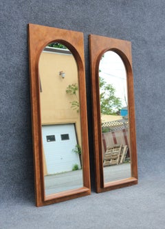 Thomasville Sculptural 'Arched' Pair of Wall Mirrors in Walnut & Olive Burl