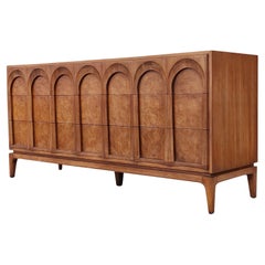 Thomasville Sculptural 'Acrhed' Triple or 9 Drawer Dresser Walnut & Olive Burl