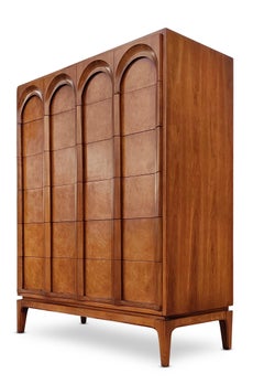 Thomasville Sculptural 'Acrhed' Triple or 9 Drawer Dresser Walnut & Olive Burl