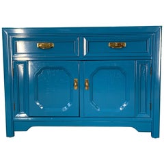 Vintage Thomasville Sideboard Cabinet in Blue Lacquer