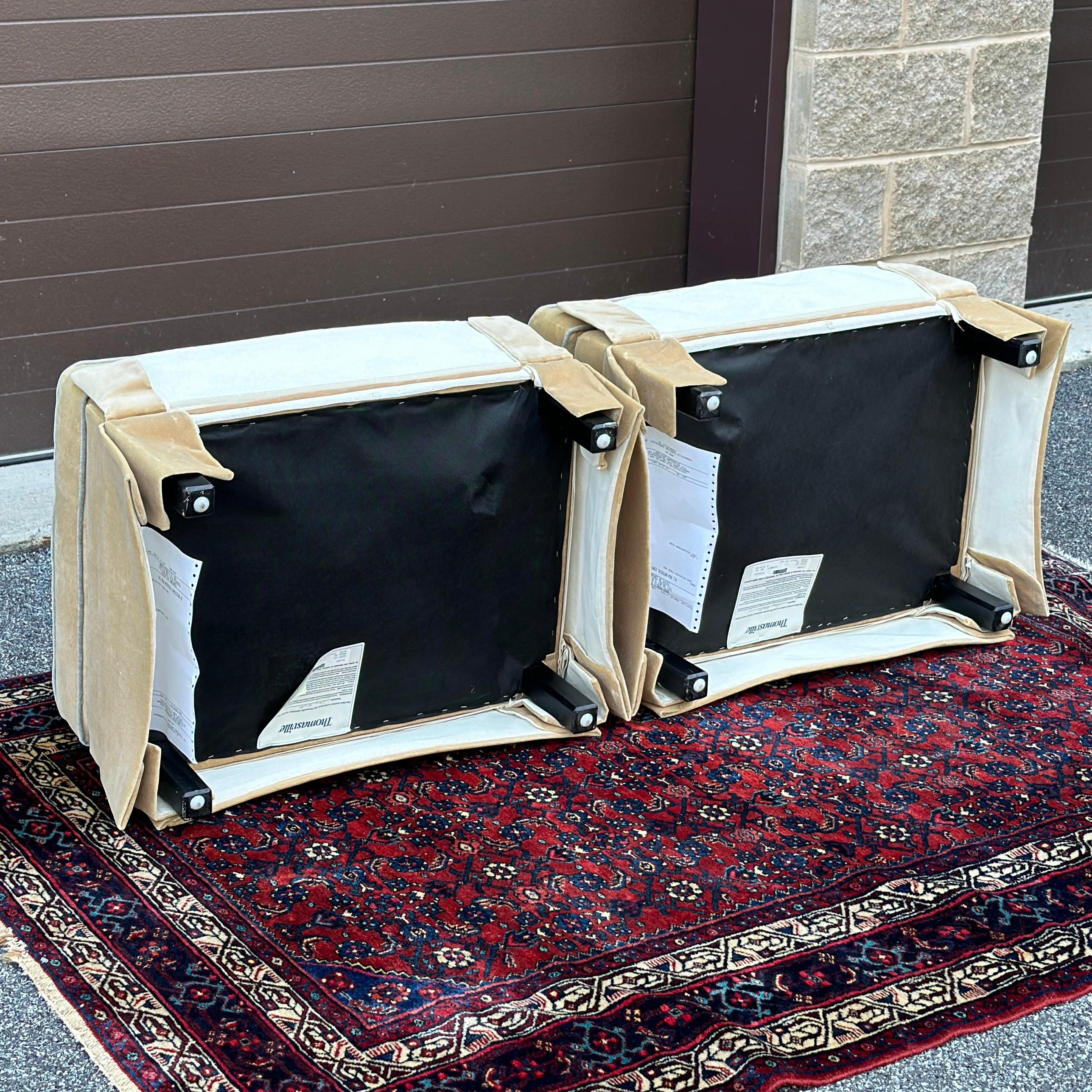 Thomasville Skirted Velvet Triple Welted Ottomans - a Pair 3
