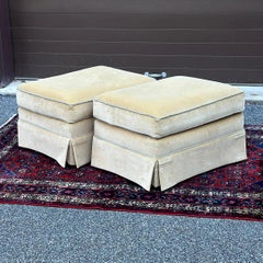 Thomasville Skirted Velvet Triple Welted Ottomans - a Pair