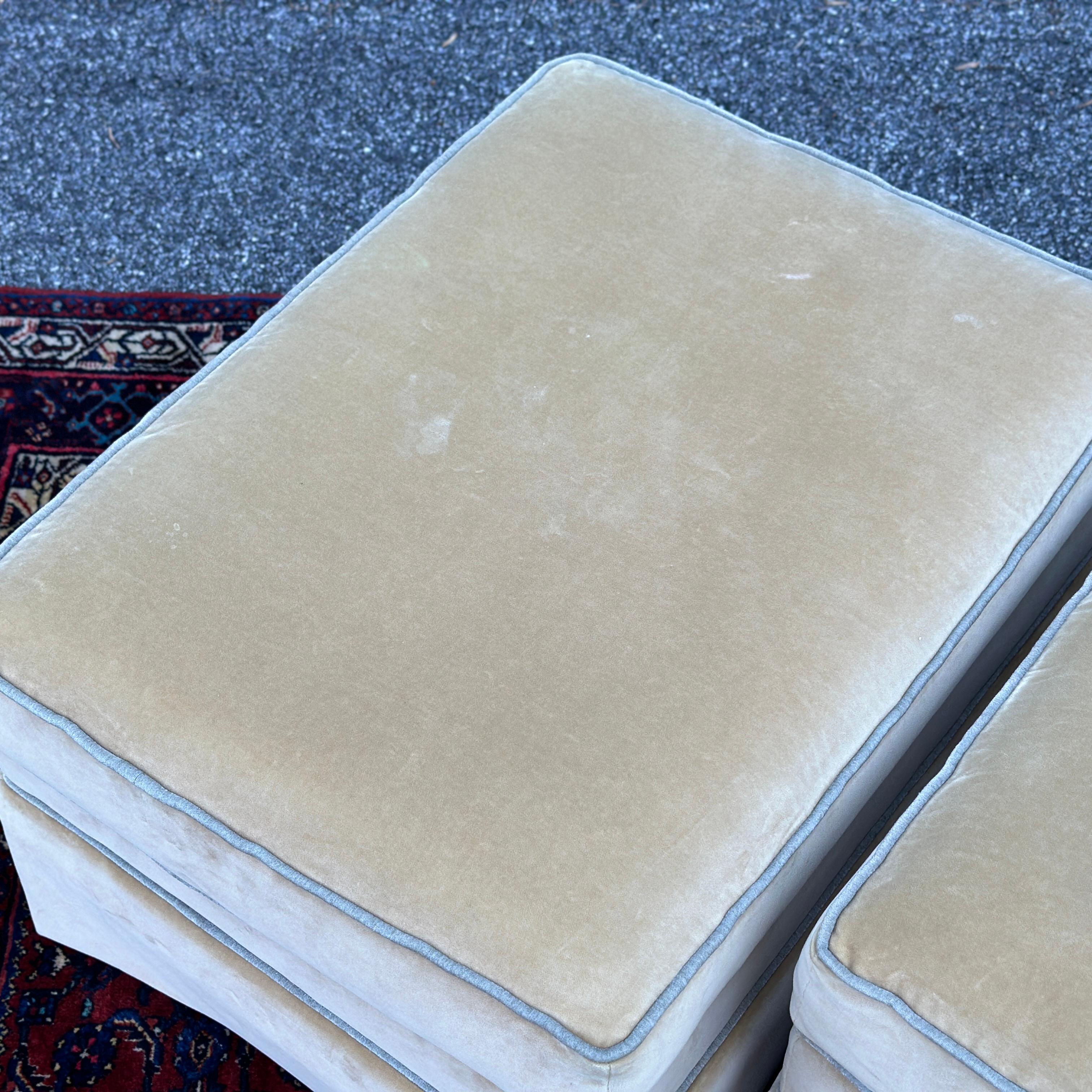 Hollywood Regency Thomasville Skirted Velvet Triple Welted Ottomans - a Pair