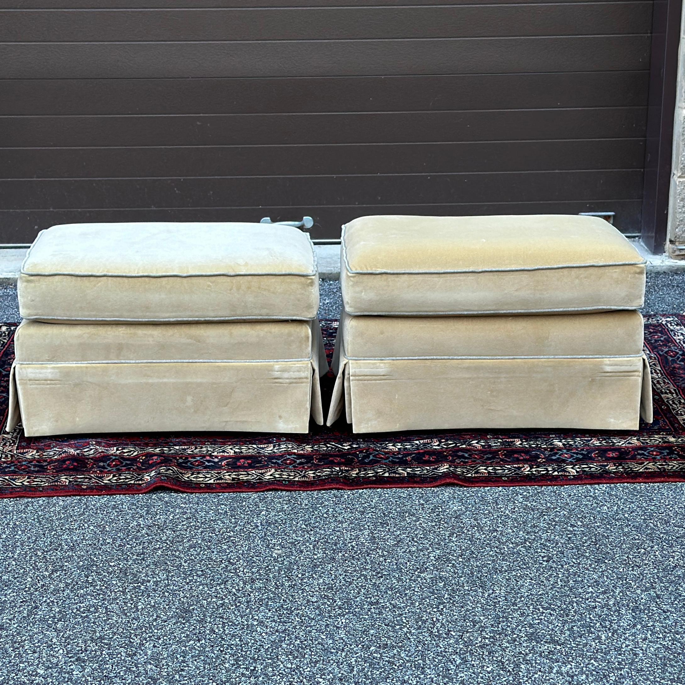 Upholstery Thomasville Skirted Velvet Triple Welted Ottomans - a Pair