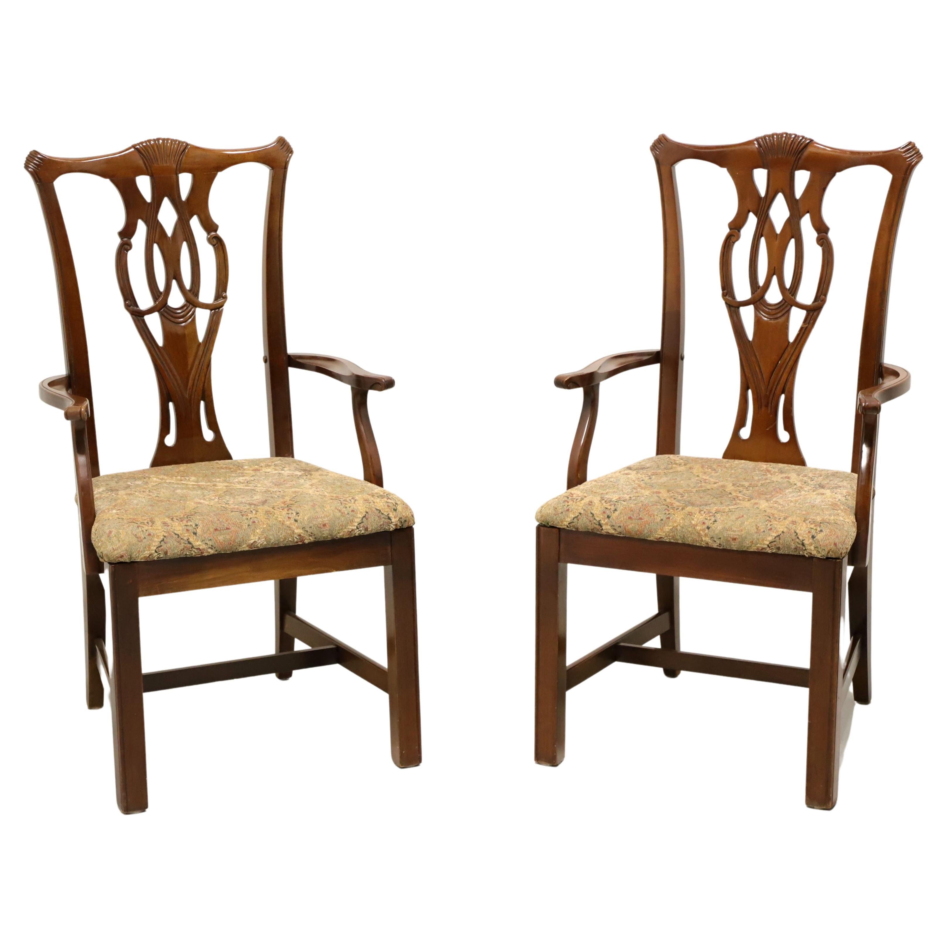 THOMASVILLE Solid Cherry Chippendale Straight Leg Dining Armchairs - Pair For Sale
