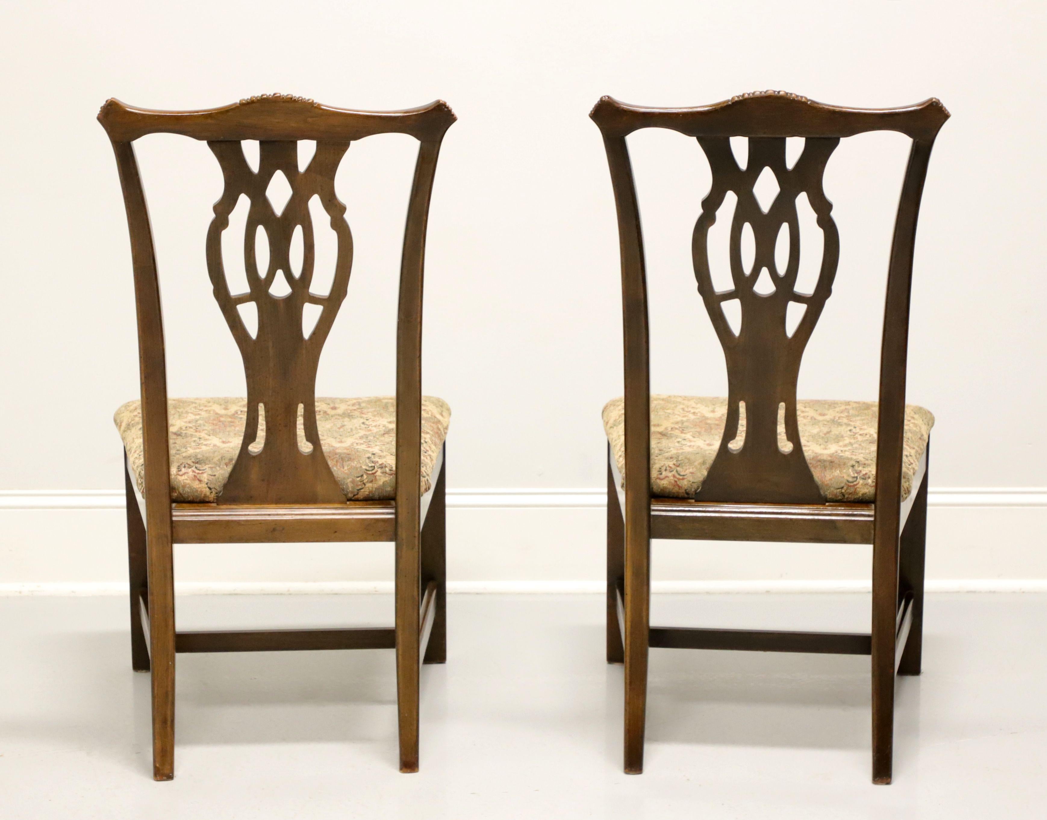 THOMASVILLE Solid Cherry Chippendale Straight Leg Dining Side Chairs - Pair B In Good Condition In Charlotte, NC