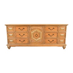 Thomasville Spanish Mediterranean Pecan Wood Triple Dresser or Credenza, 1960s
