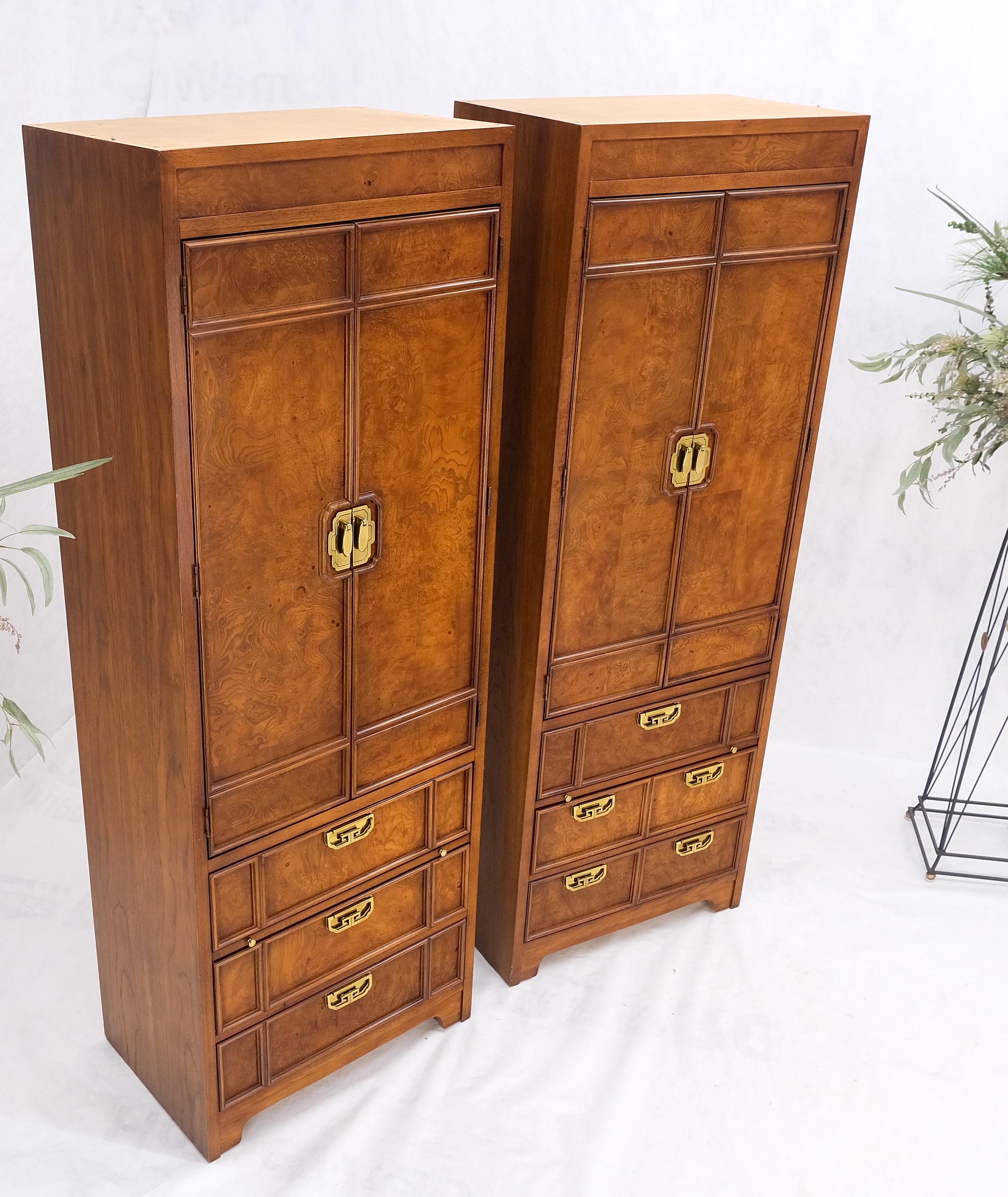 Thomasville Tall Tower Shape Highboy Dressers W/ Drawer Compartment Burl Wood  1
