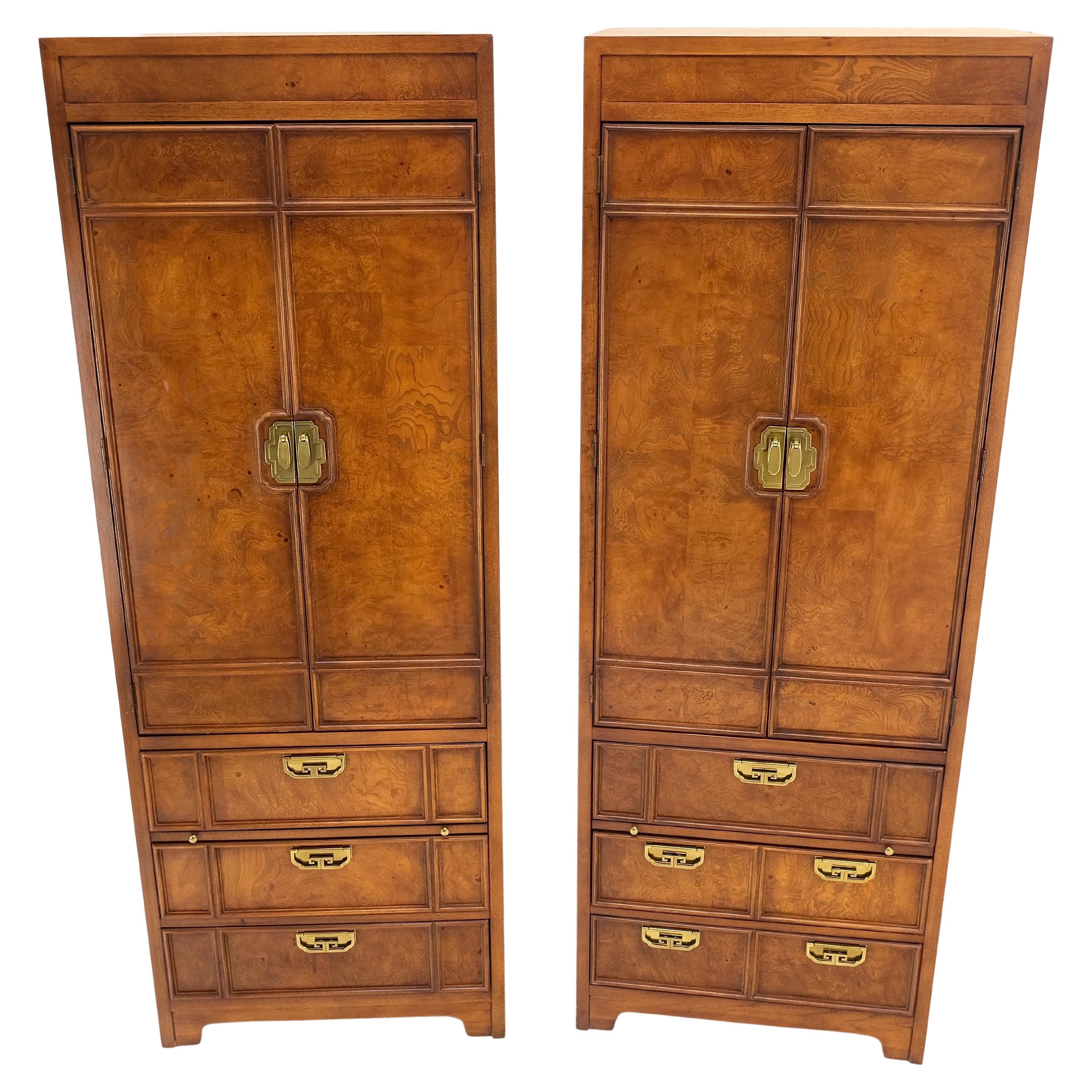Thomasville Tall Tower Shape Highboy Dressers W/ Drawer Compartment Burl Wood 