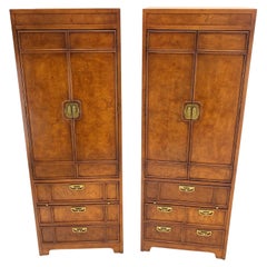 Vintage Thomasville Tall Tower Shape Highboy Dressers W/ Drawer Compartment Burl Wood 