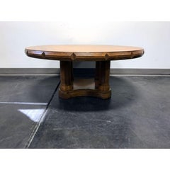 THOMASVILLE Vintage Mid Century Pecan Neo-Classical Round Coffee Cocktail Table