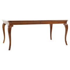 Thomasville Walnut and Burlwood Expanding Dining Table with 2 Leaves