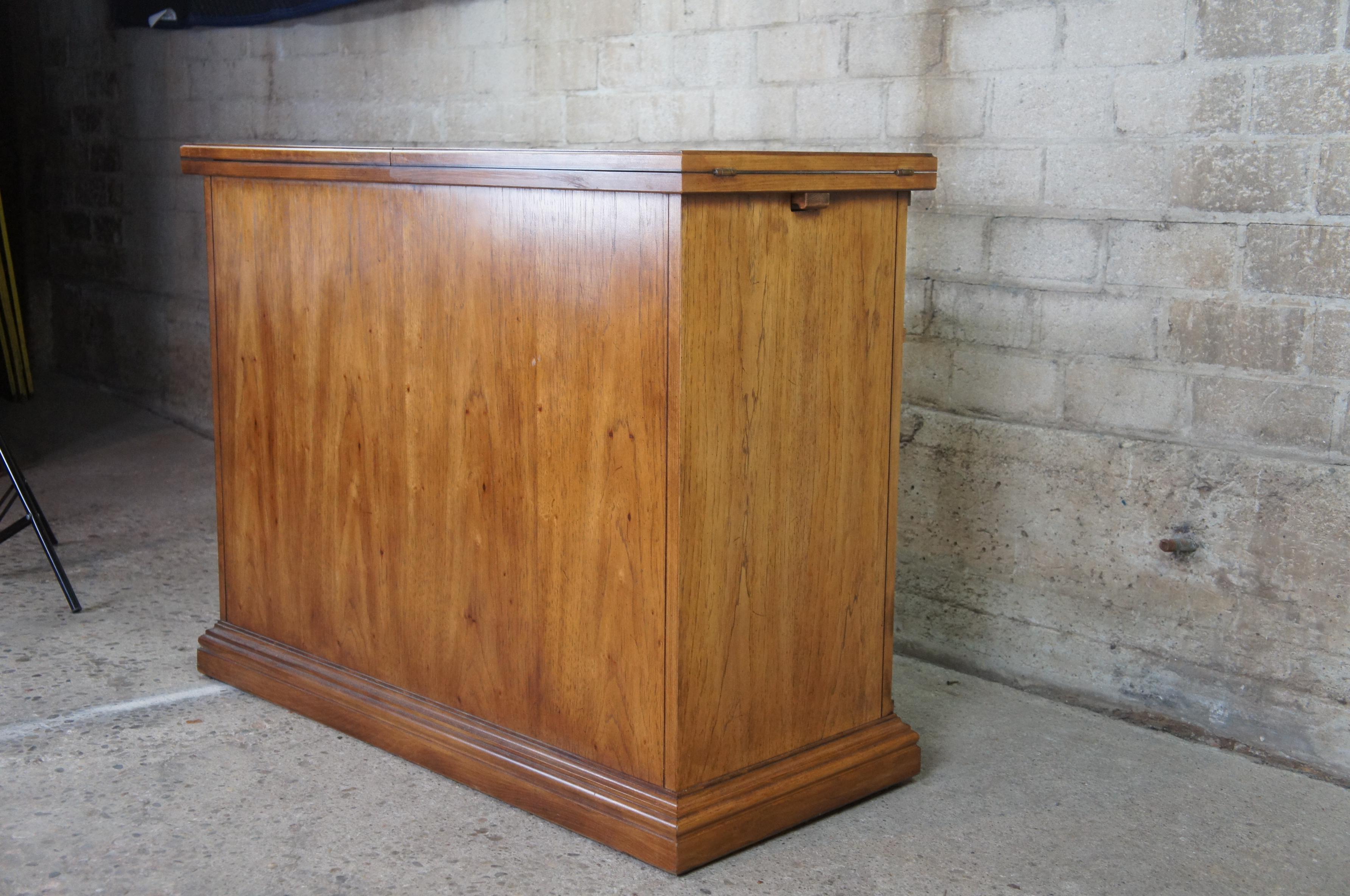 Thomasville Walnut & Ash Burl Rolling Buffet Flip Top Server Sideboard Cabinet 2