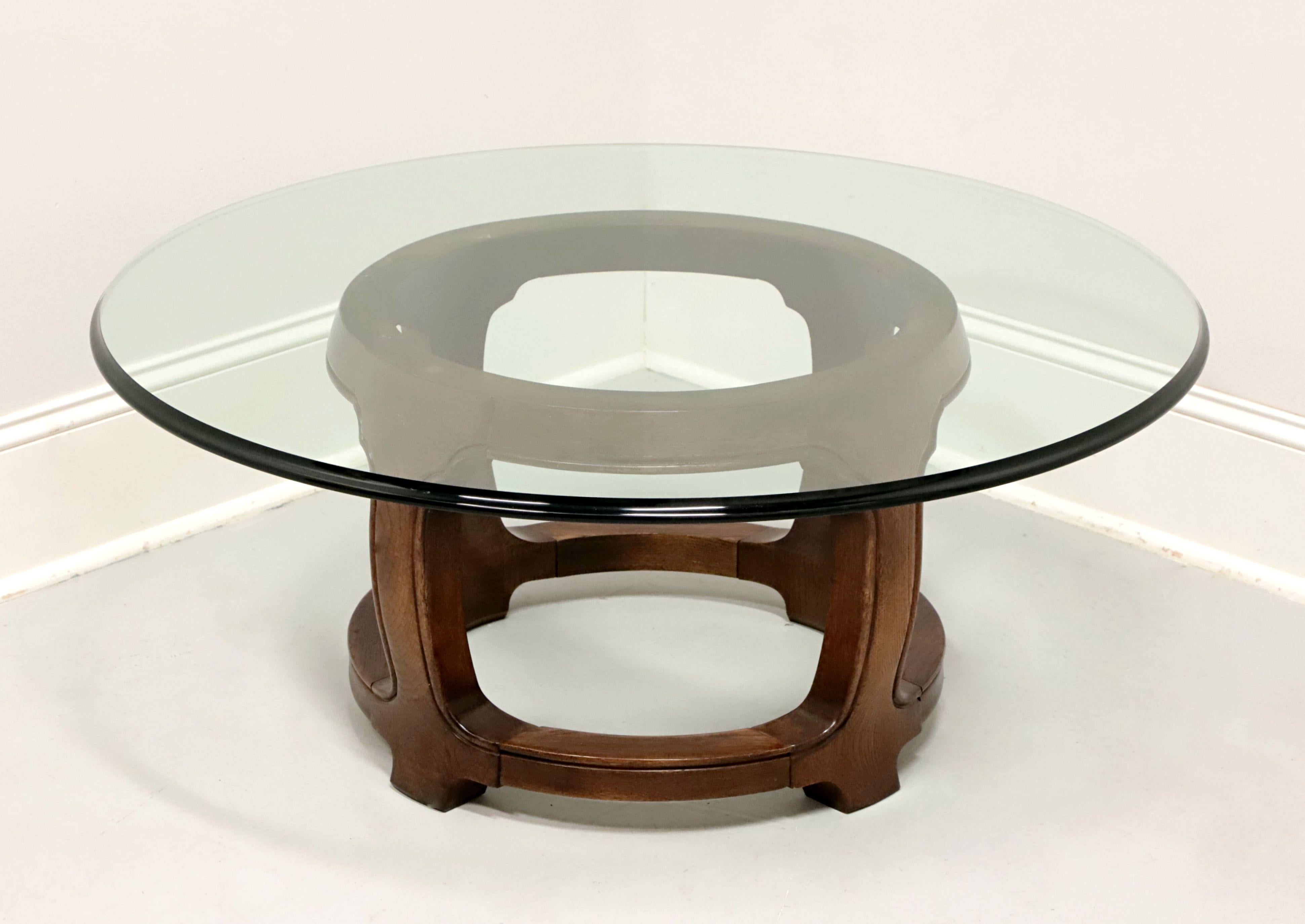 Chinoiserie THOMASVILLE Walnut Asian Round Glass Top Coffee Cocktail Table
