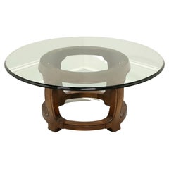THOMASVILLE Walnut Asian Round Glass Top Coffee Cocktail Table