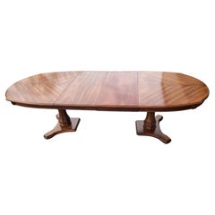 Thomasville Walnut Book Matched Top Veneer Double Pedestal Dining Table, C1970s