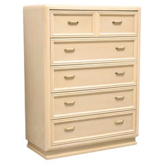 Retro THOMASVILLE Whitewashed Oak Post-Modern Chest of Drawers with Waterfall Edges