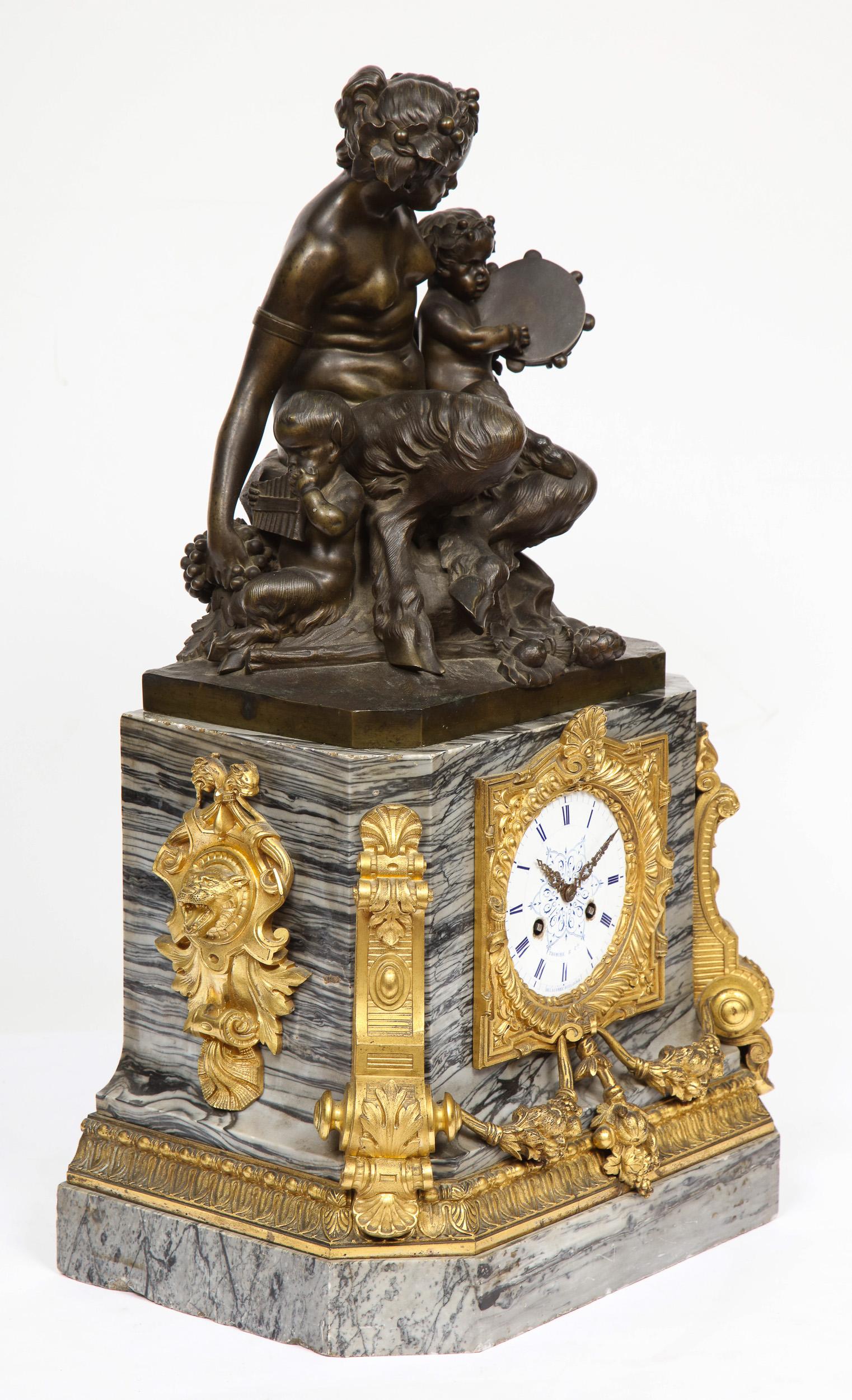 Thomire & Cie, French Gilt and Patinated Bronze and Marble Figural Mantel Clock 6