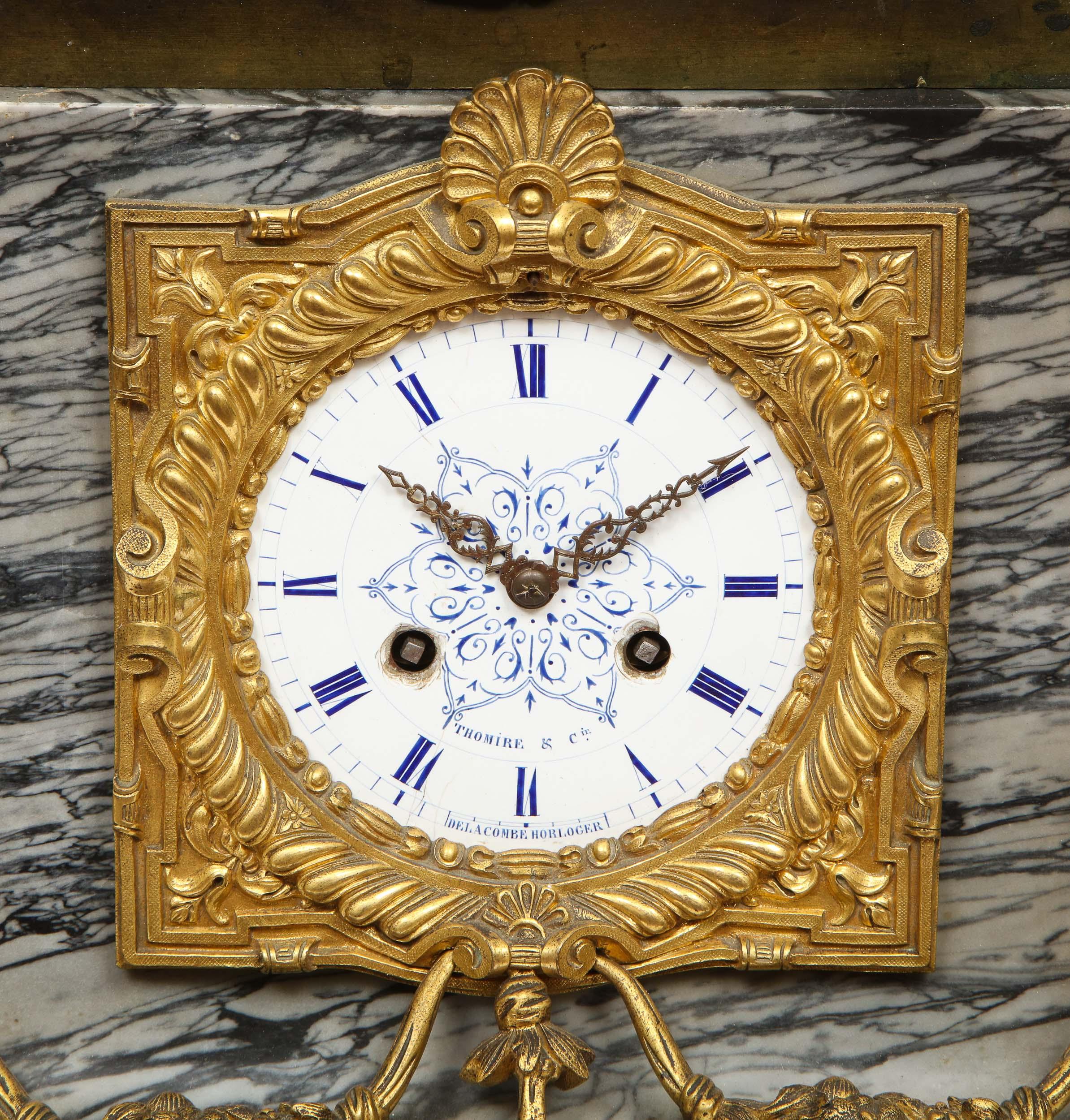 Thomire & Cie, French Gilt and Patinated Bronze and Marble Figural Mantel Clock In Good Condition In New York, NY