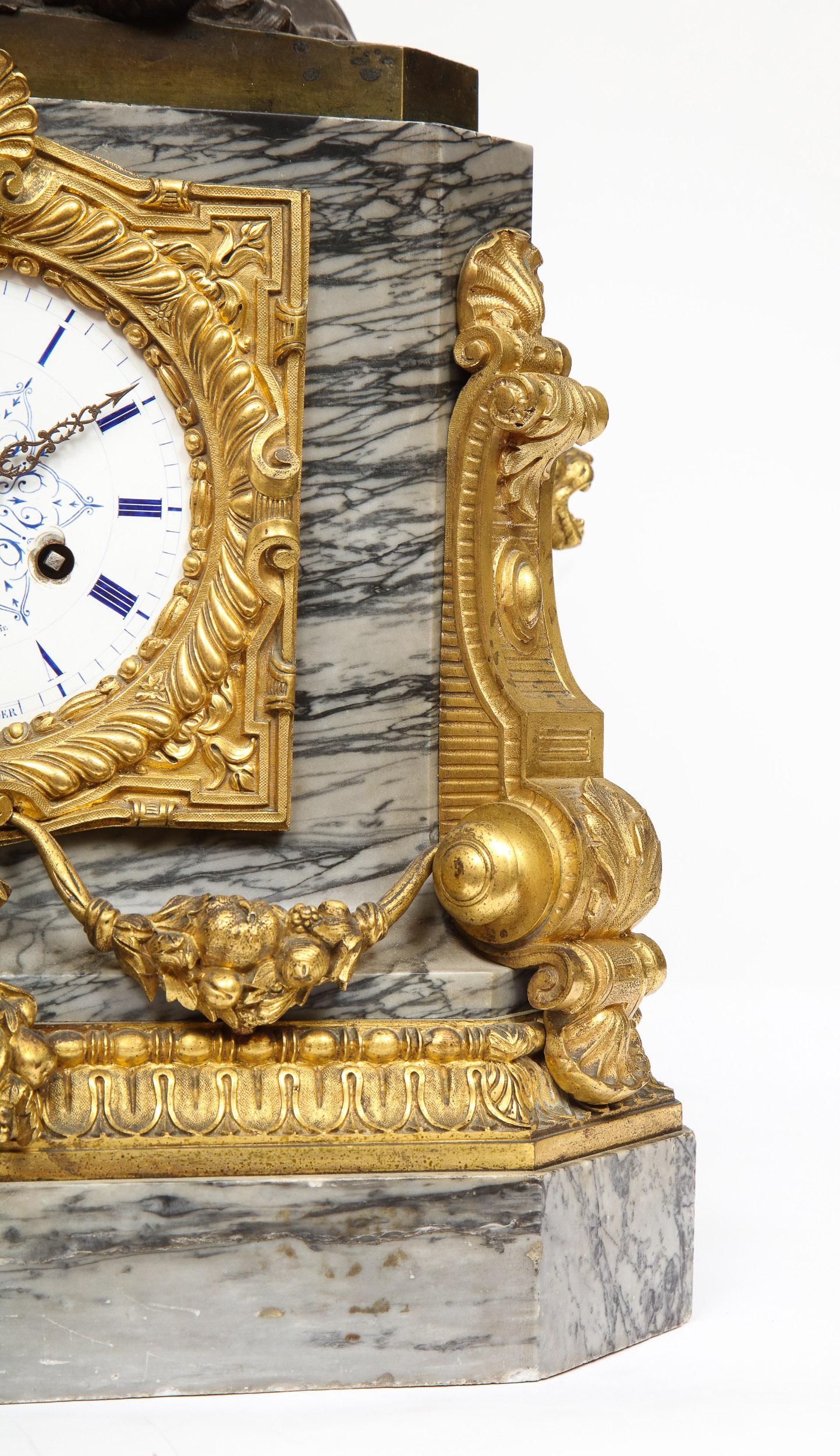 Thomire & Cie, French Gilt and Patinated Bronze and Marble Figural Mantel Clock 2