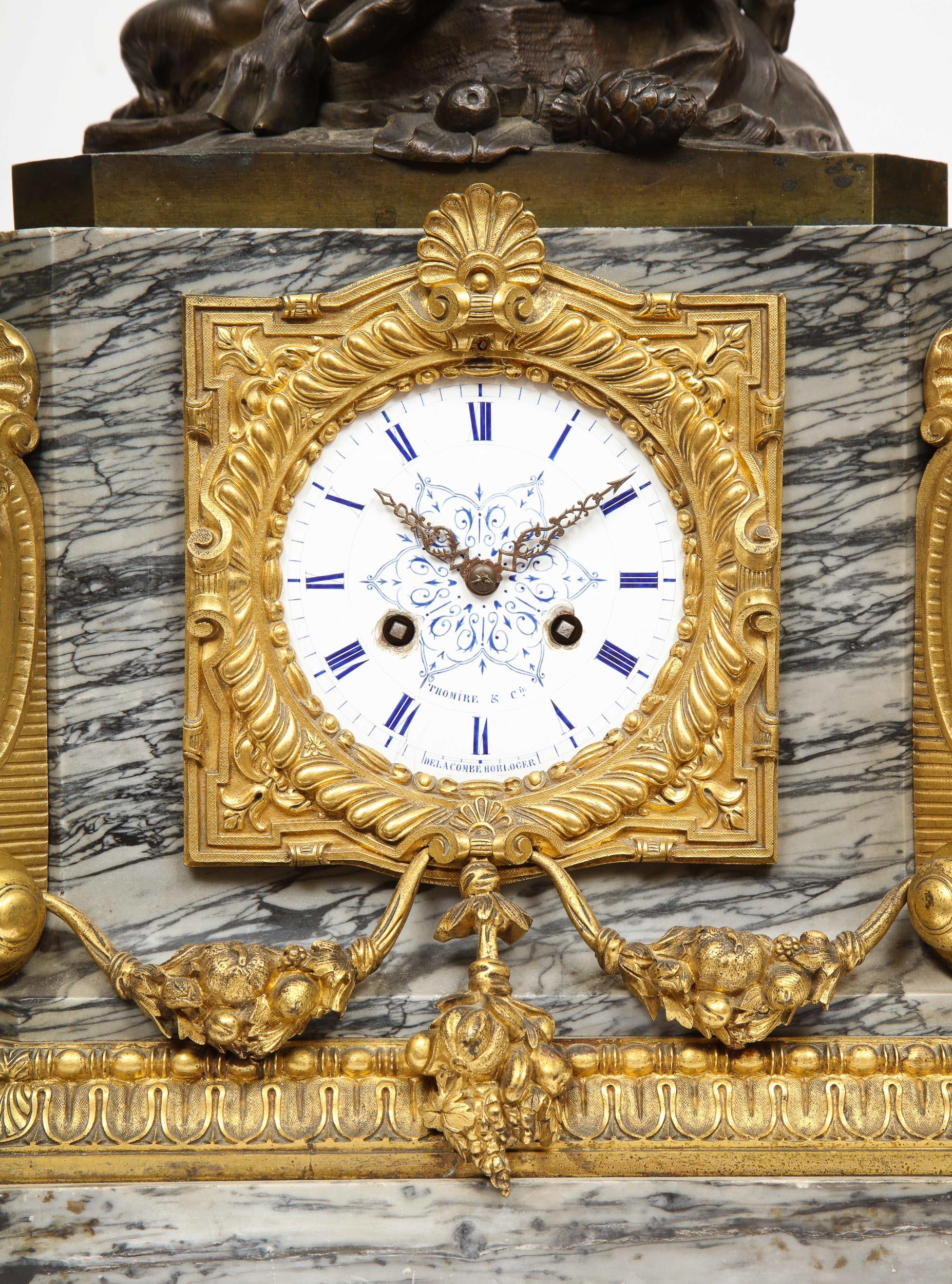 Thomire & Cie, French Gilt and Patinated Bronze and Marble Figural Mantel Clock 4